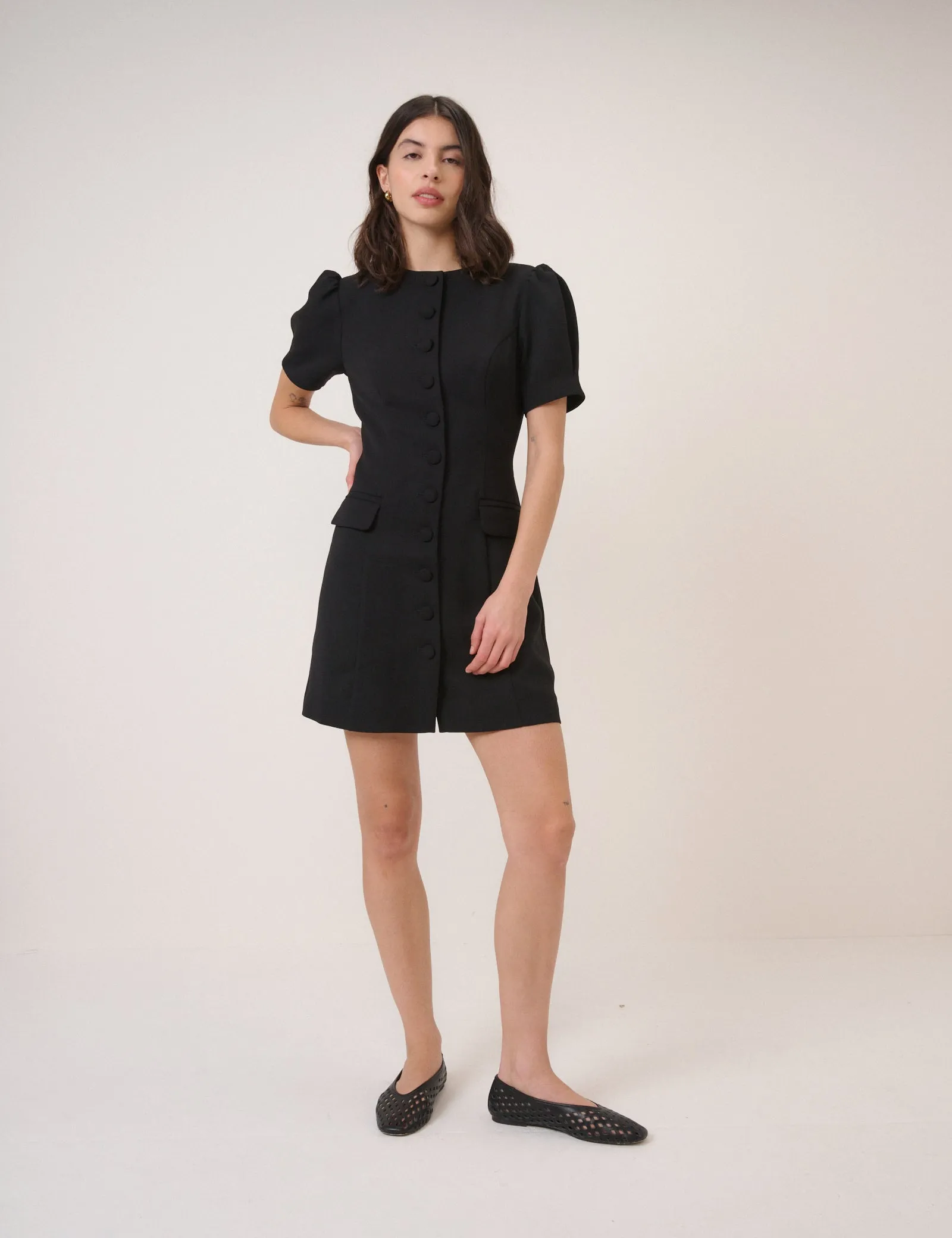 Black Short Sleeve Tailored Mini Dress sold by Nobody's Child