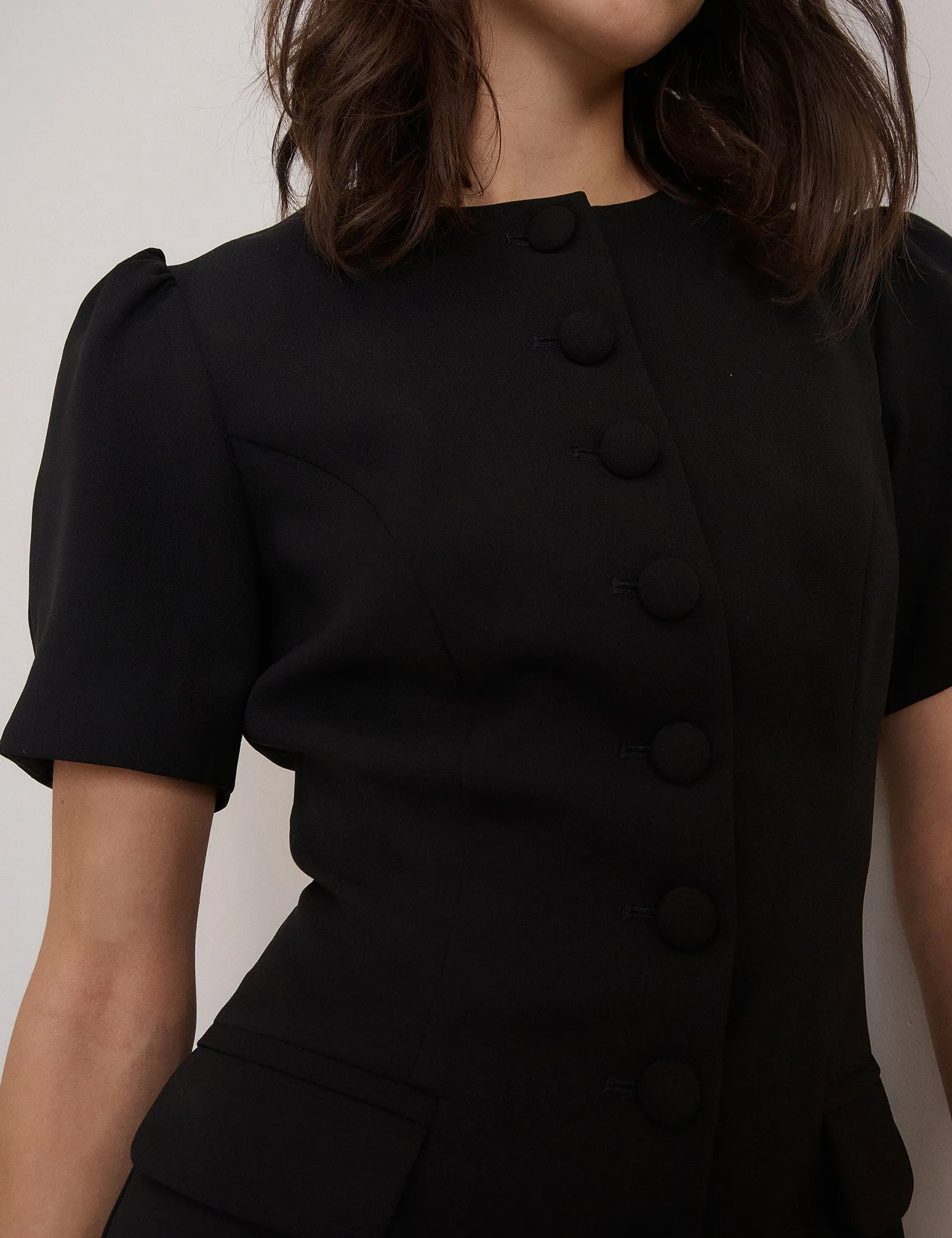 Black Short Sleeve Tailored Mini Dress sold by Nobody's Child product image thumbnail 4