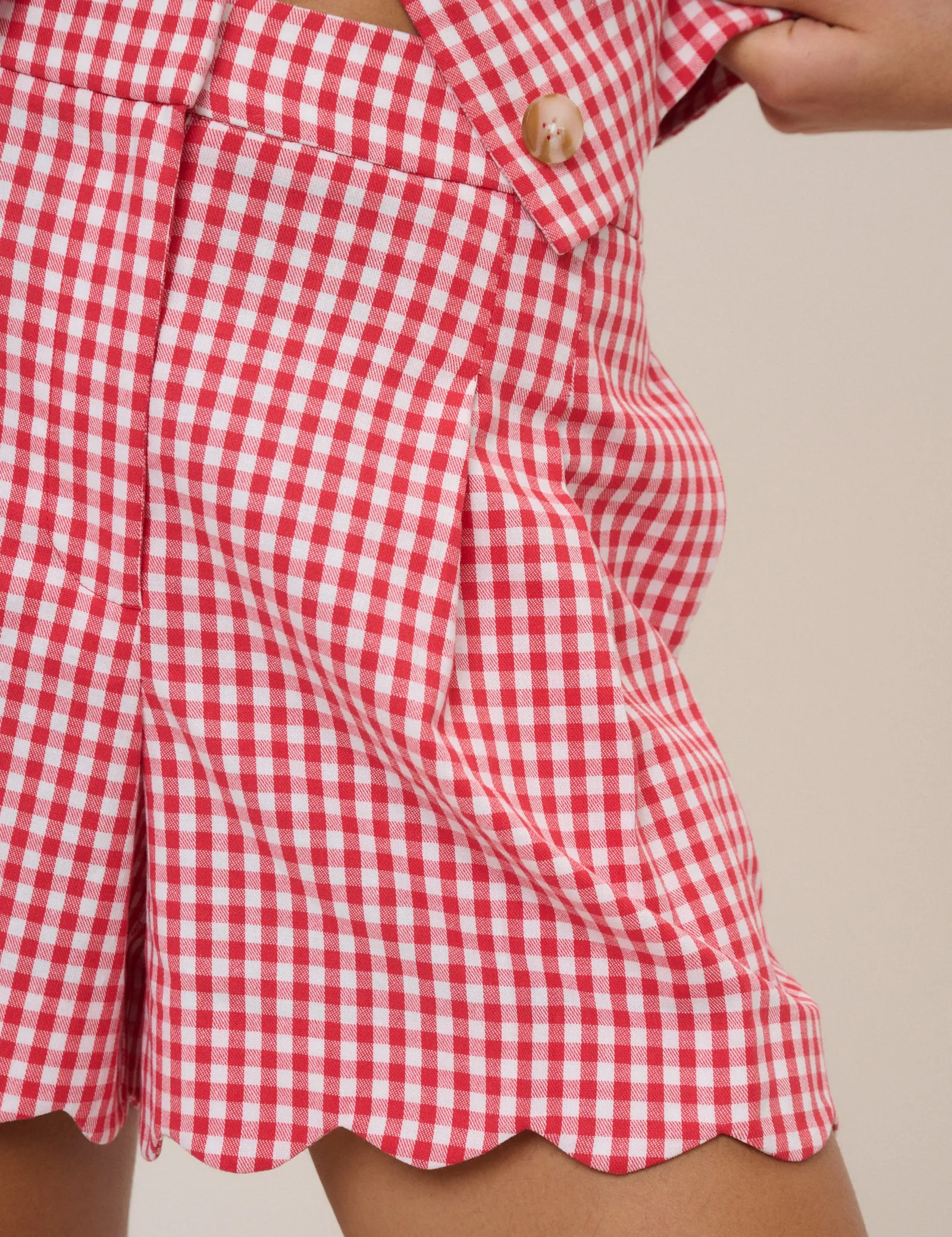 Red Gingham Scallop Tailored Shorts sold by Nobody's Child product image thumbnail 4
