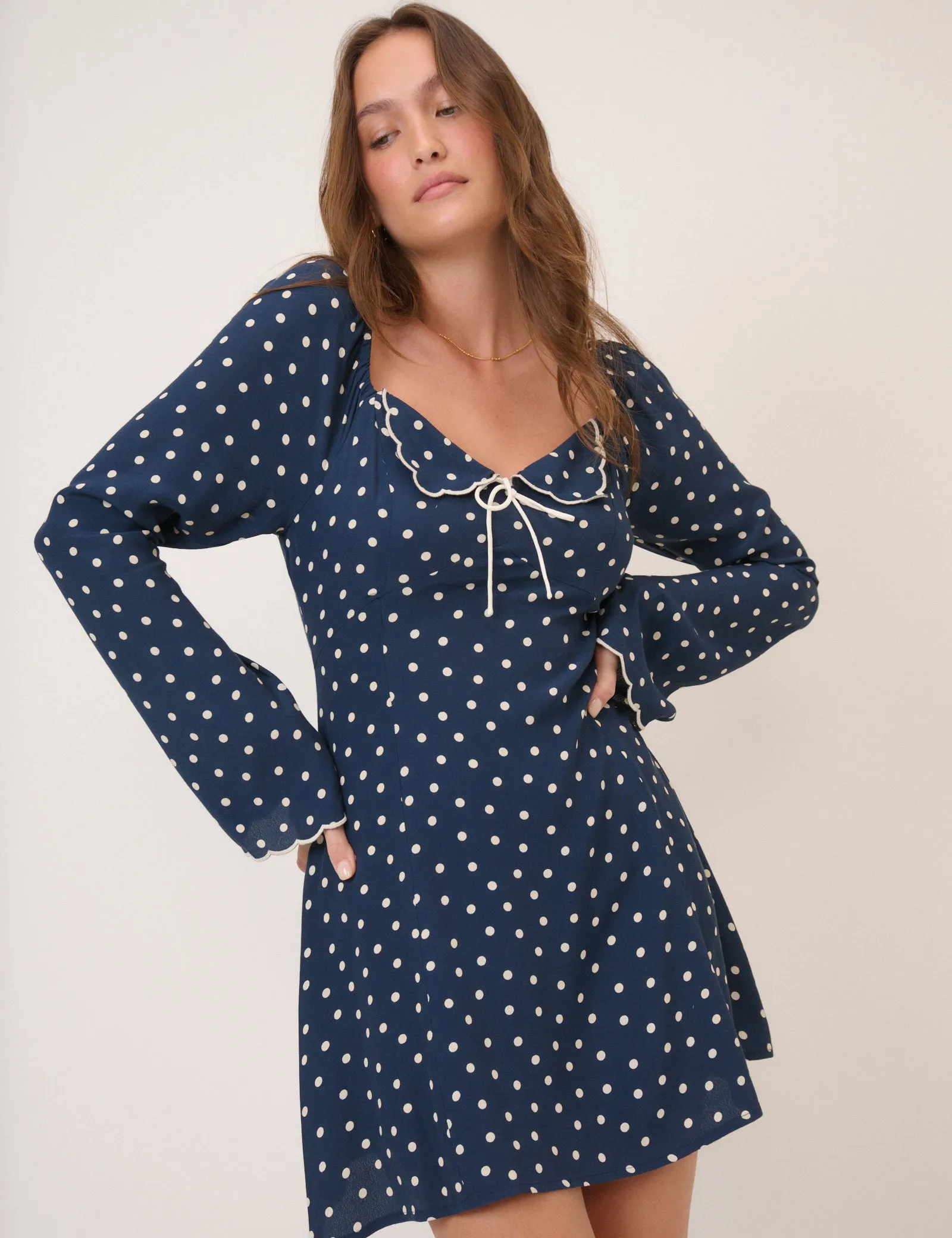 Navy Polka Dot Lyon Mini Dress sold by Nobody's Child product image thumbnail 3