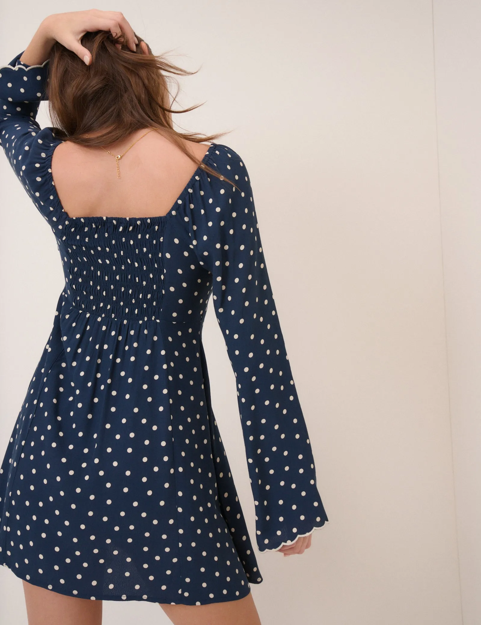 Navy Polka Dot Lyon Mini Dress sold by Nobody's Child product image thumbnail 5