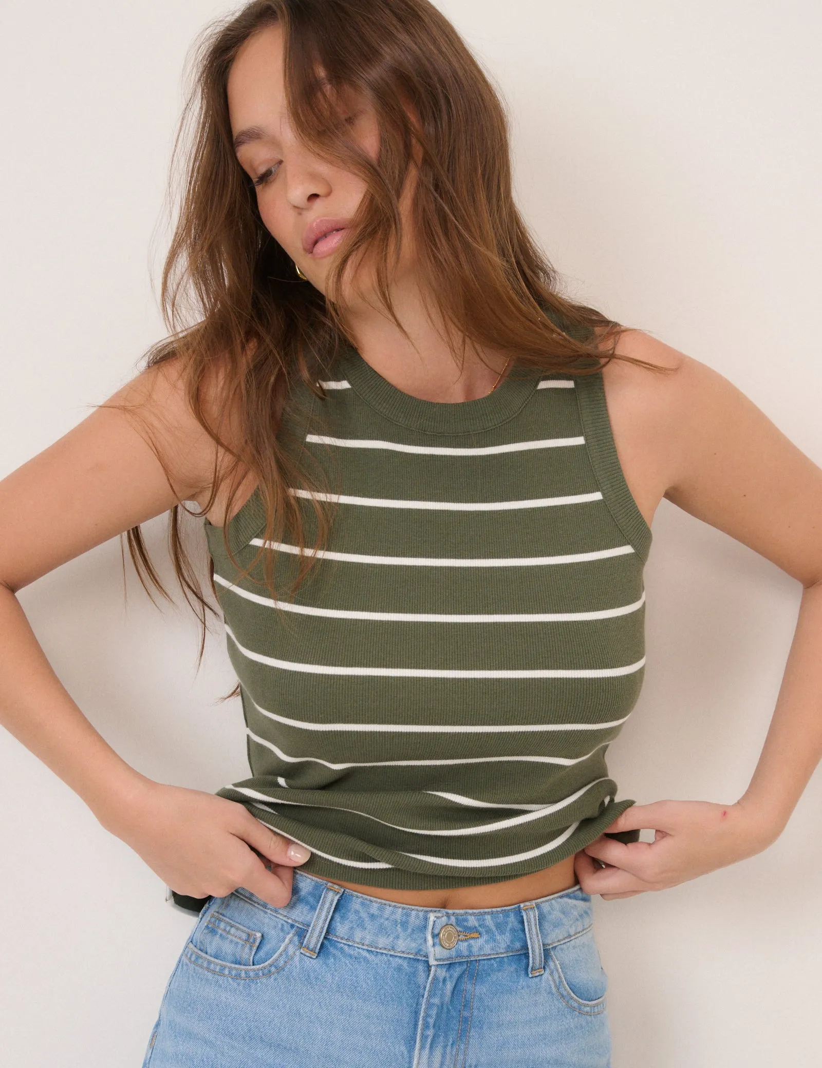 Green Striped Ribbed Racer Vest sold by Nobody's Child