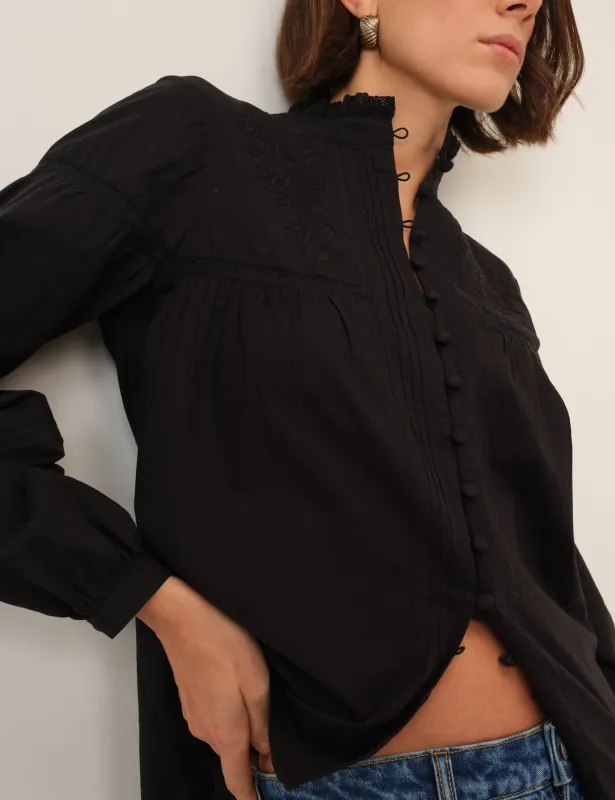 Black Floral Embroidered High Neck Blouse sold by Nobody's Child