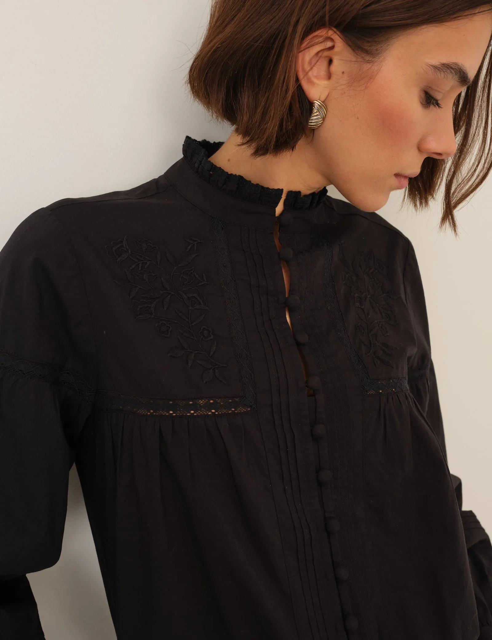 Black Floral Embroidered High Neck Blouse sold by Nobody's Child product image thumbnail 4