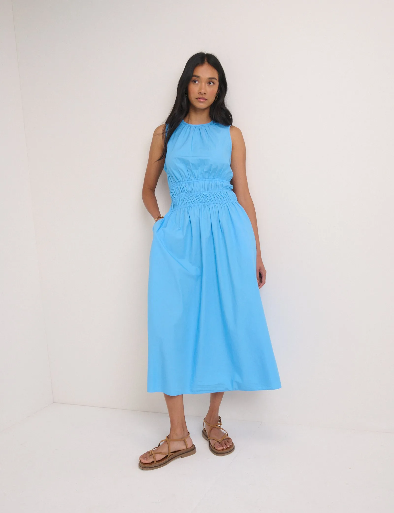 Blue Sleeveless Carrie Midi Dress sold by Nobody's Child