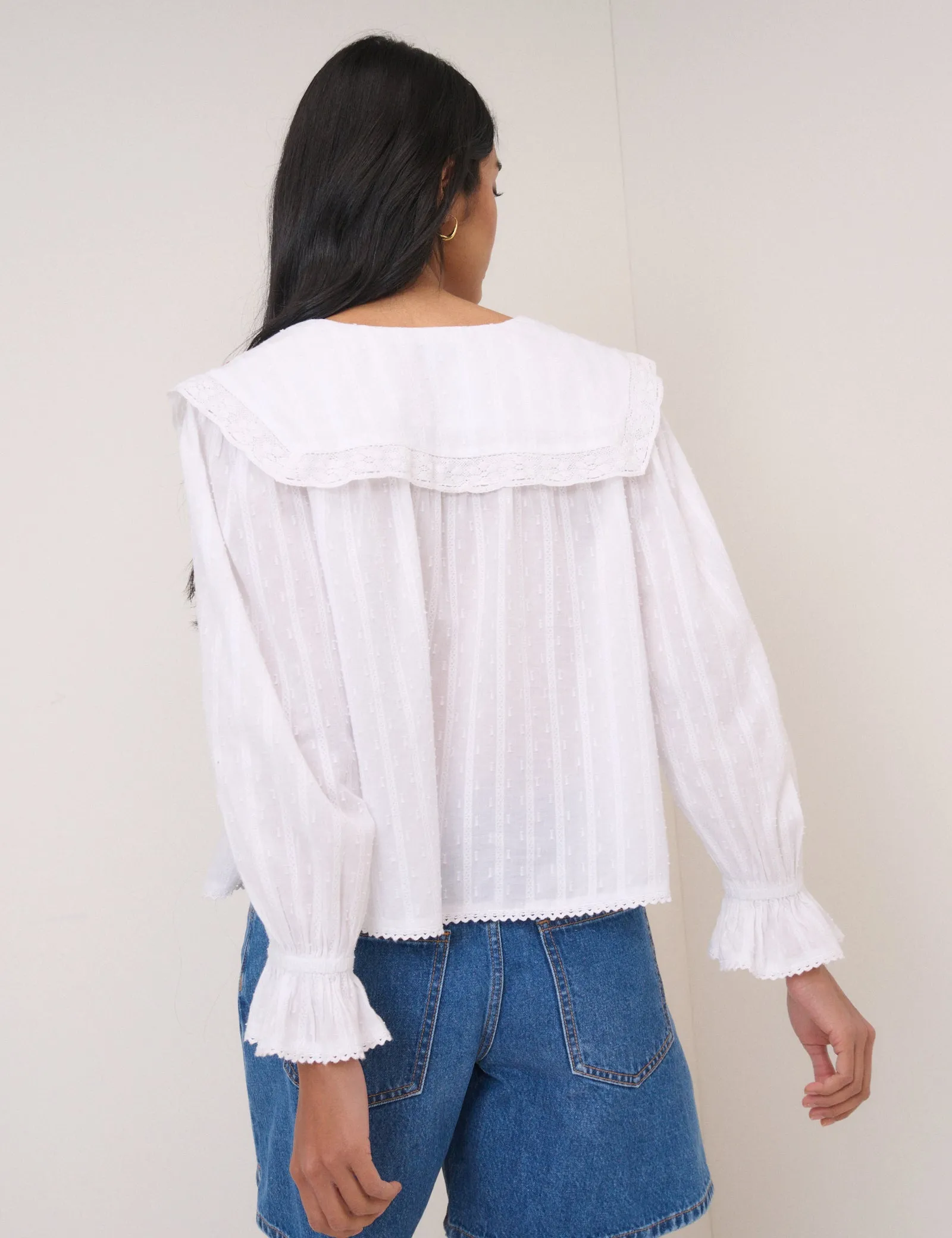 White Floral Collar Embroidered Blouse sold by Nobody's Child product image thumbnail 5