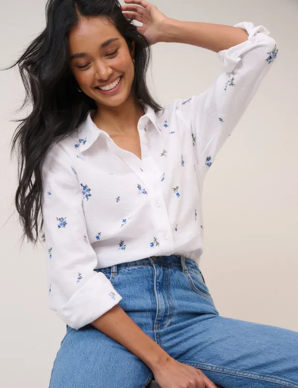 White Floral Embroidered Blouse sold by Nobody's Child