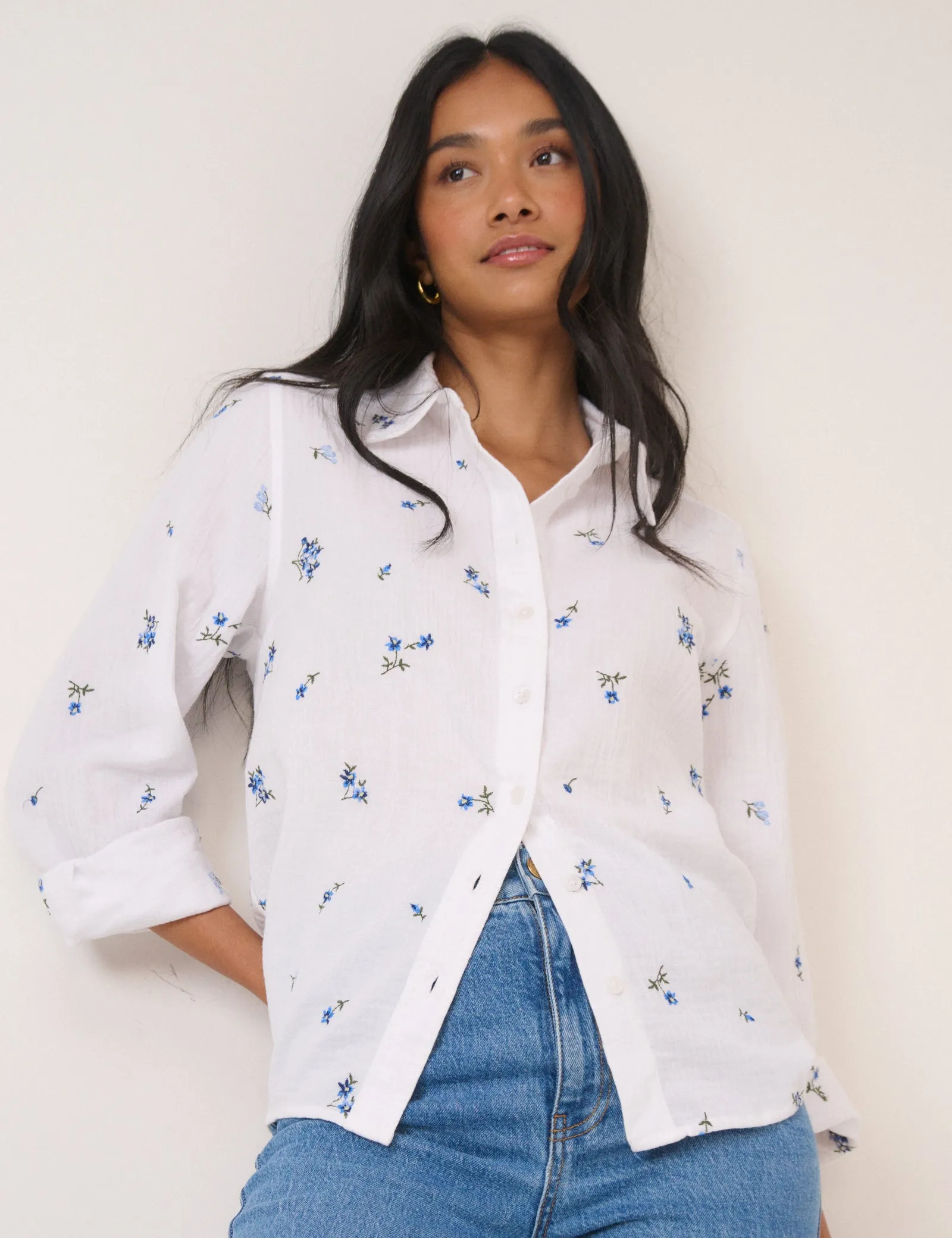 White Floral Embroidered Blouse sold by Nobody's Child product image thumbnail 4