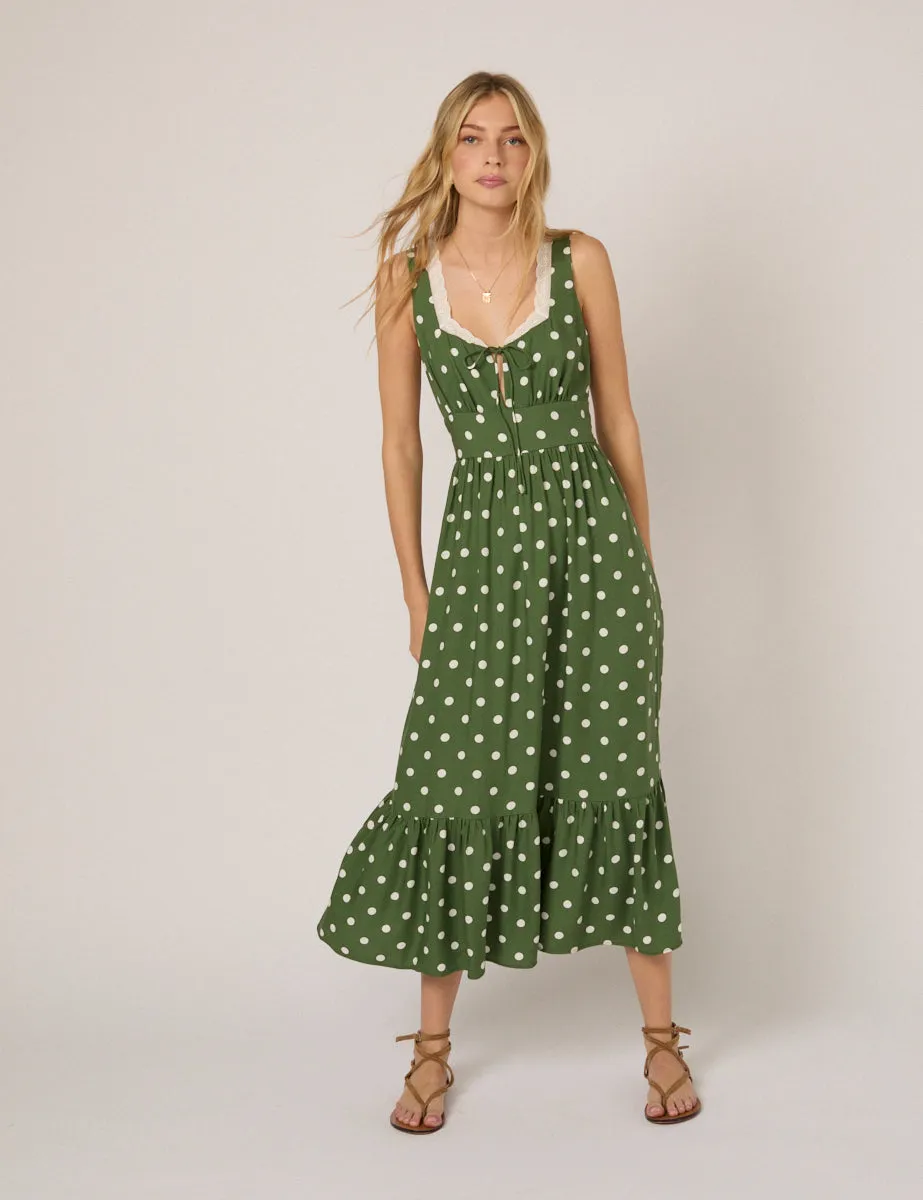 Green Polka Dot Heather Midi Dress sold by Nobody's Child