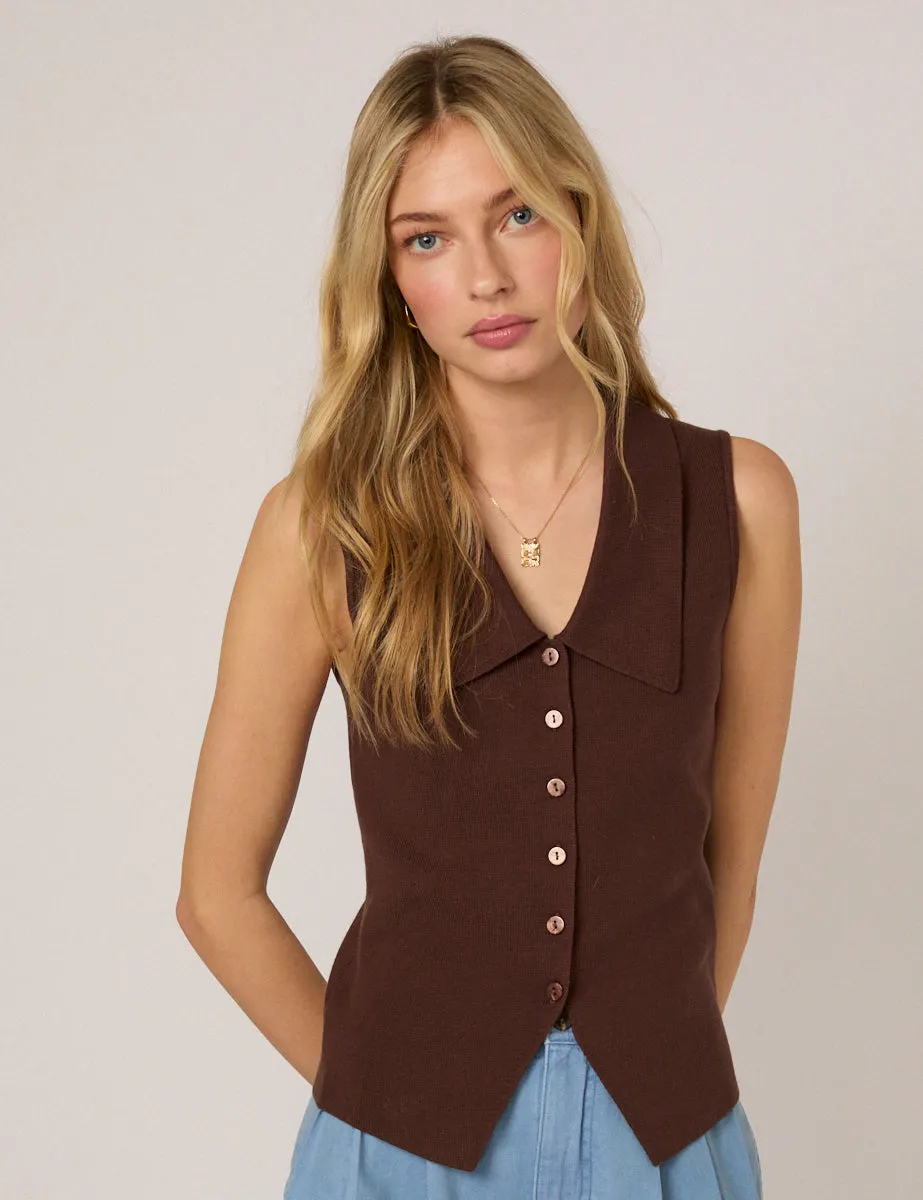 Brown Knitted Collared Waistcoat sold by Nobody's Child