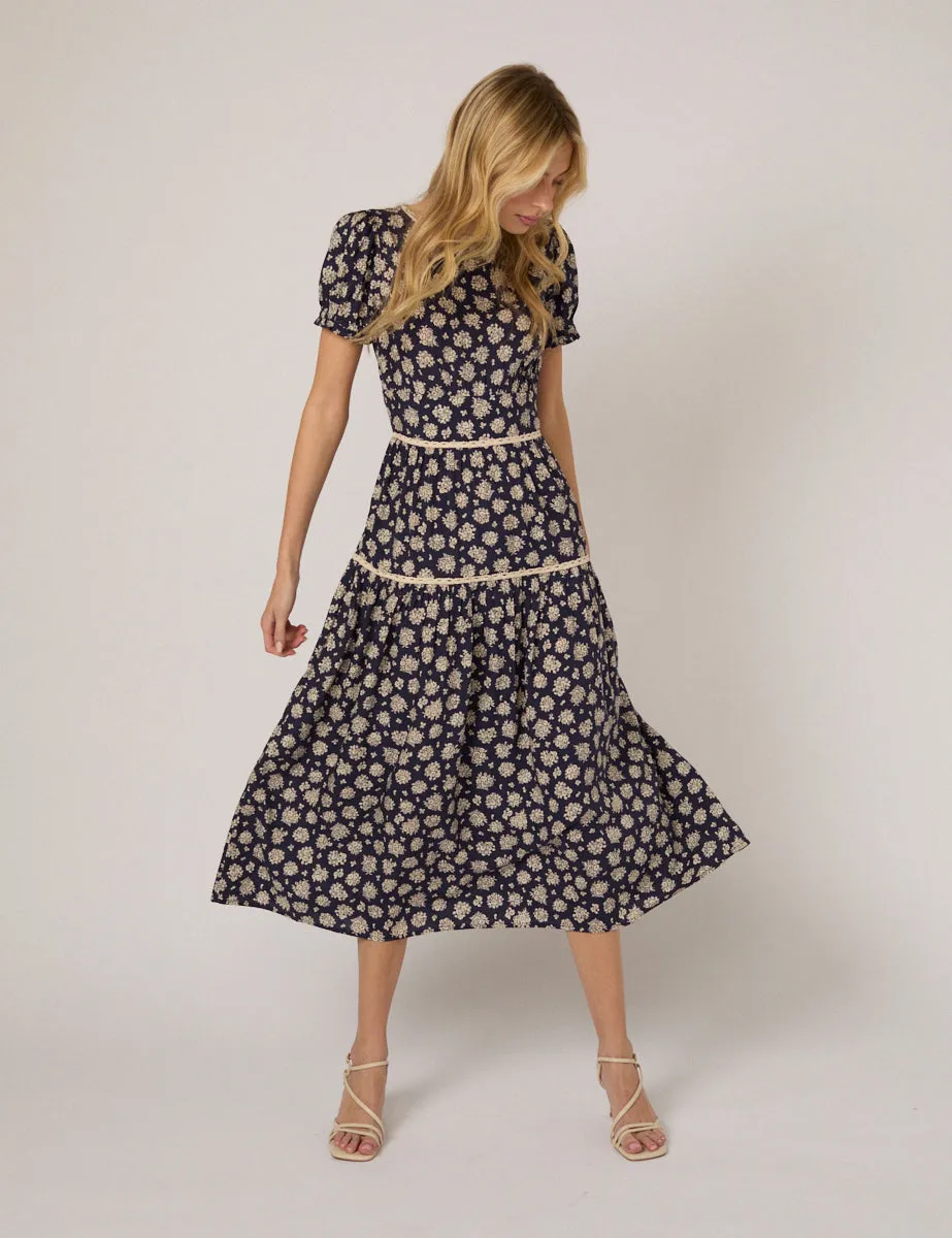 Navy Floral Dara Midi Dress sold by Nobody's Child product image thumbnail 4