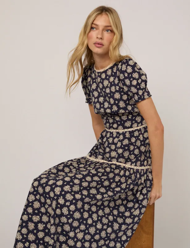 Navy Floral Dara Midi Dress sold by Nobody's Child