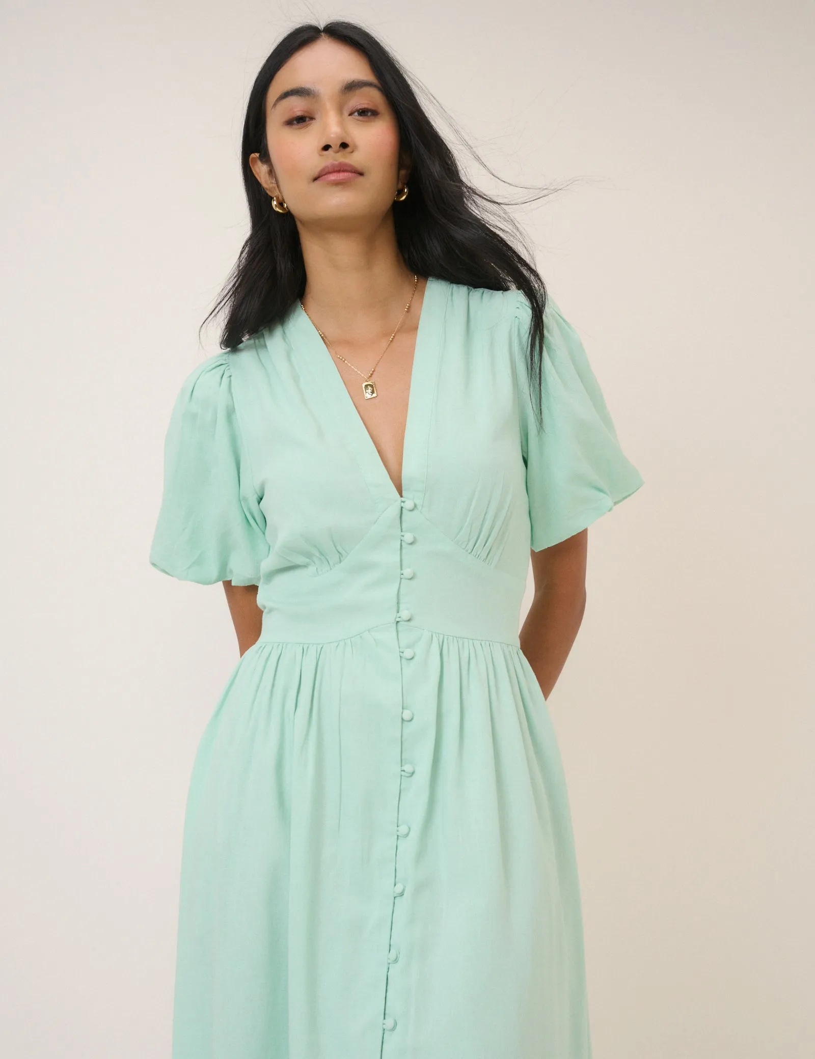 Mint Green Short Sleeve Starlight Midi Dress sold by Nobody's Child product image thumbnail 3