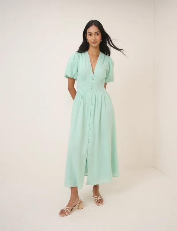 Mint Green Short Sleeve Starlight Midi Dress sold by Nobody's Child