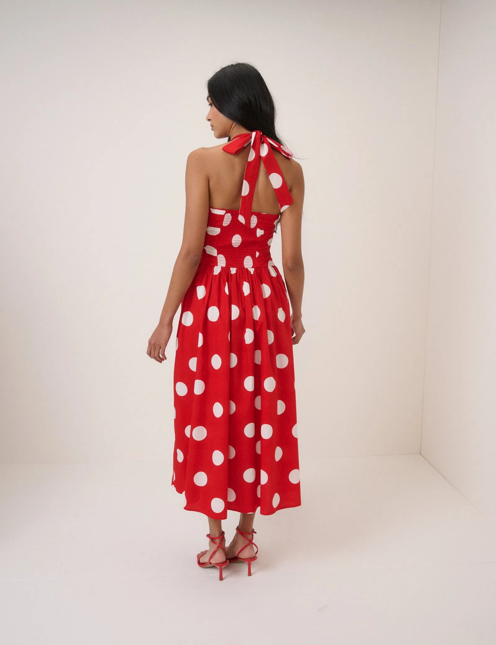 Red Polka Dot Halterneck Lilah Midi Dress sold by Nobody's Child product image thumbnail 5