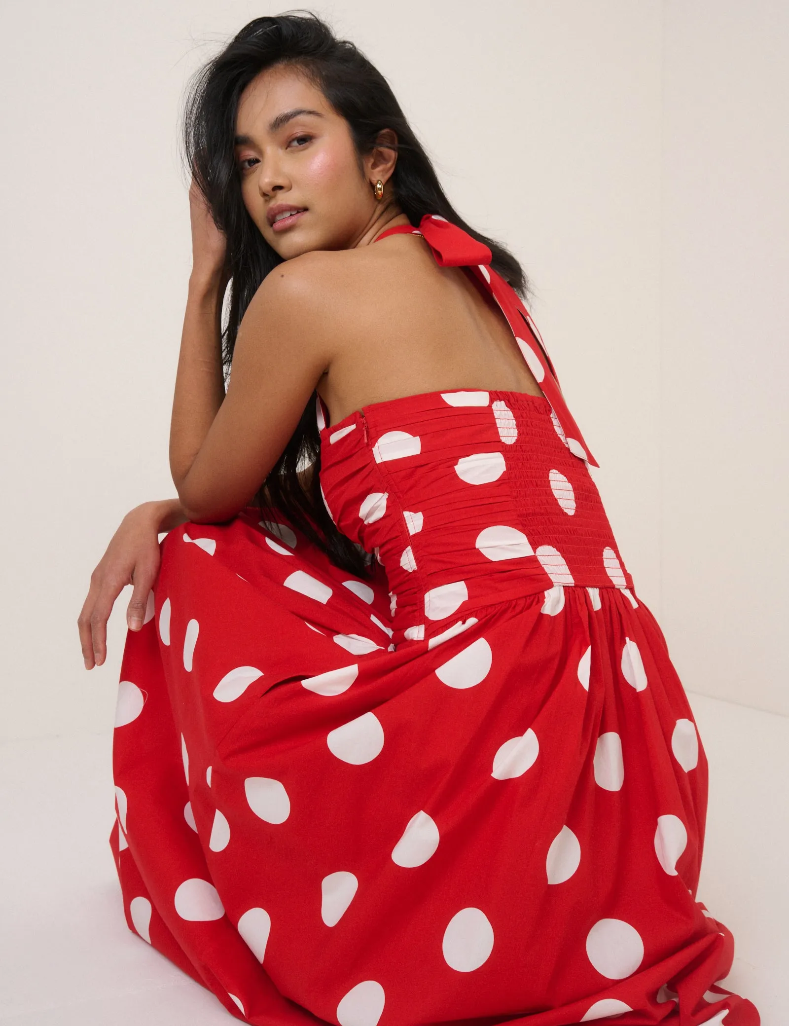 Red Polka Dot Halterneck Lilah Midi Dress sold by Nobody's Child product image thumbnail 4