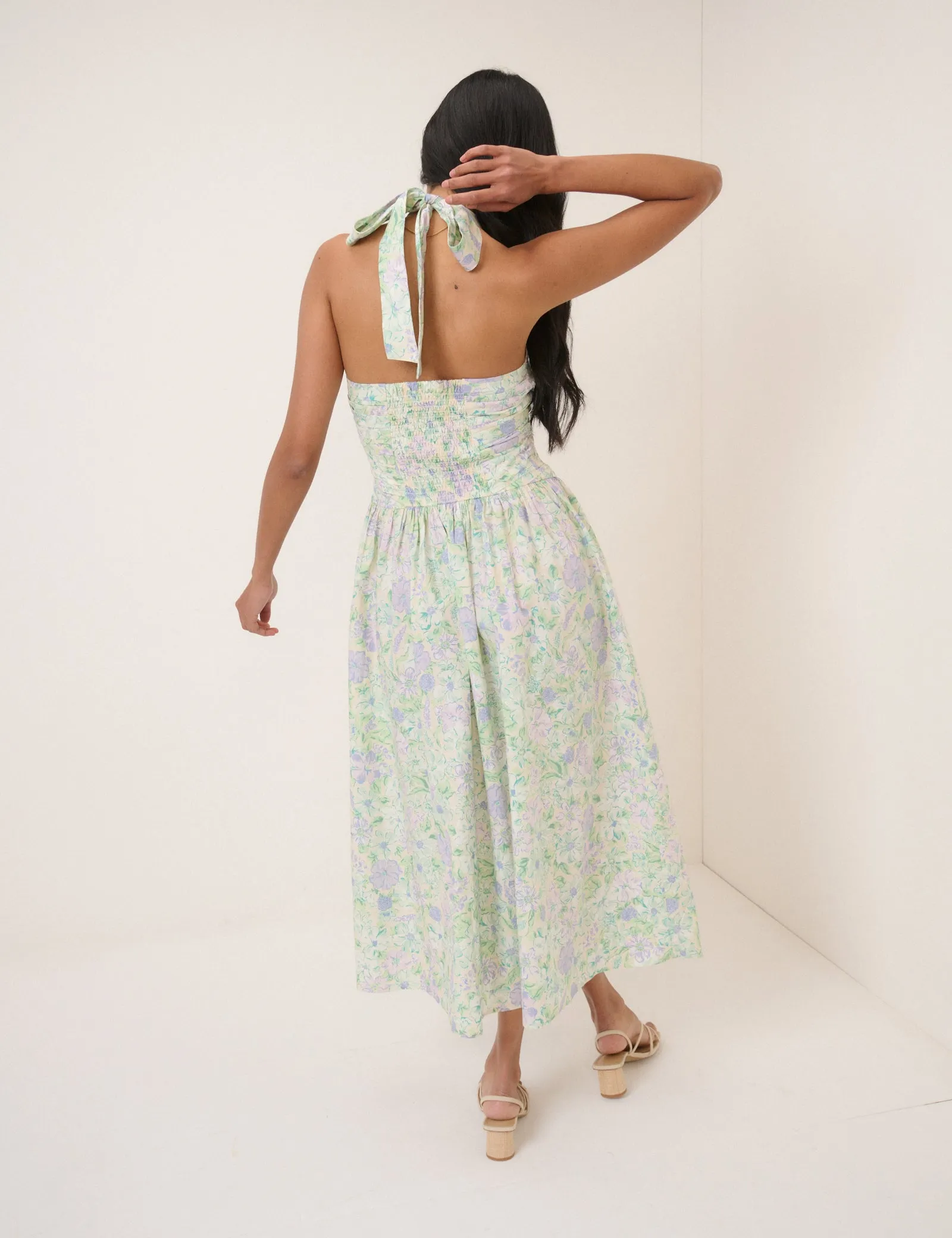 White Floral Halterneck Lilah Midi Dress sold by Nobody's Child product image thumbnail 5