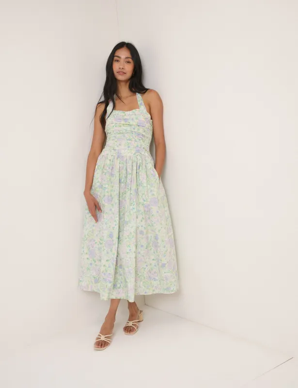 White Floral Halterneck Lilah Midi Dress sold by Nobody's Child