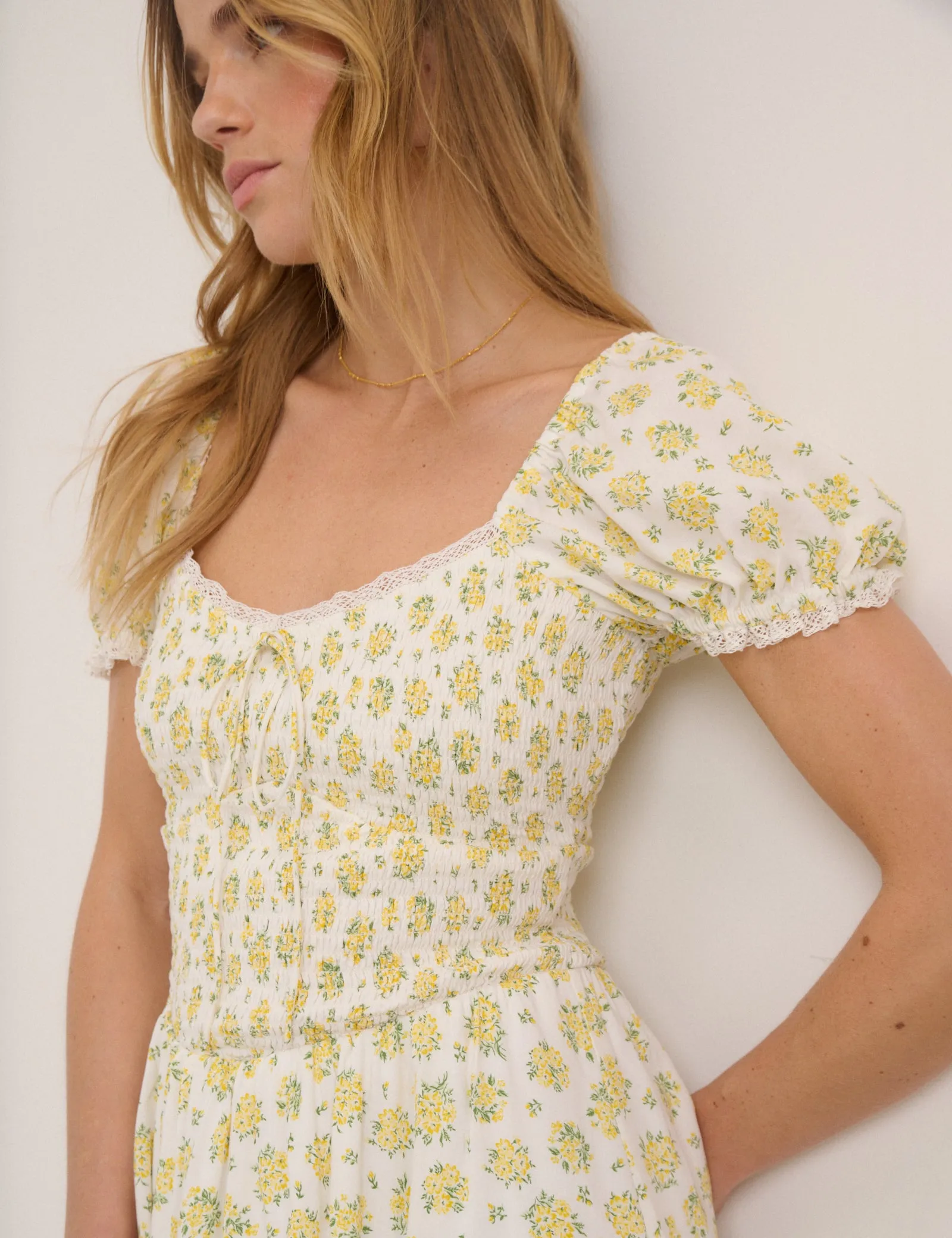 White Ditsy Floral Savanna Midi Dress sold by Nobody's Child product image thumbnail 2