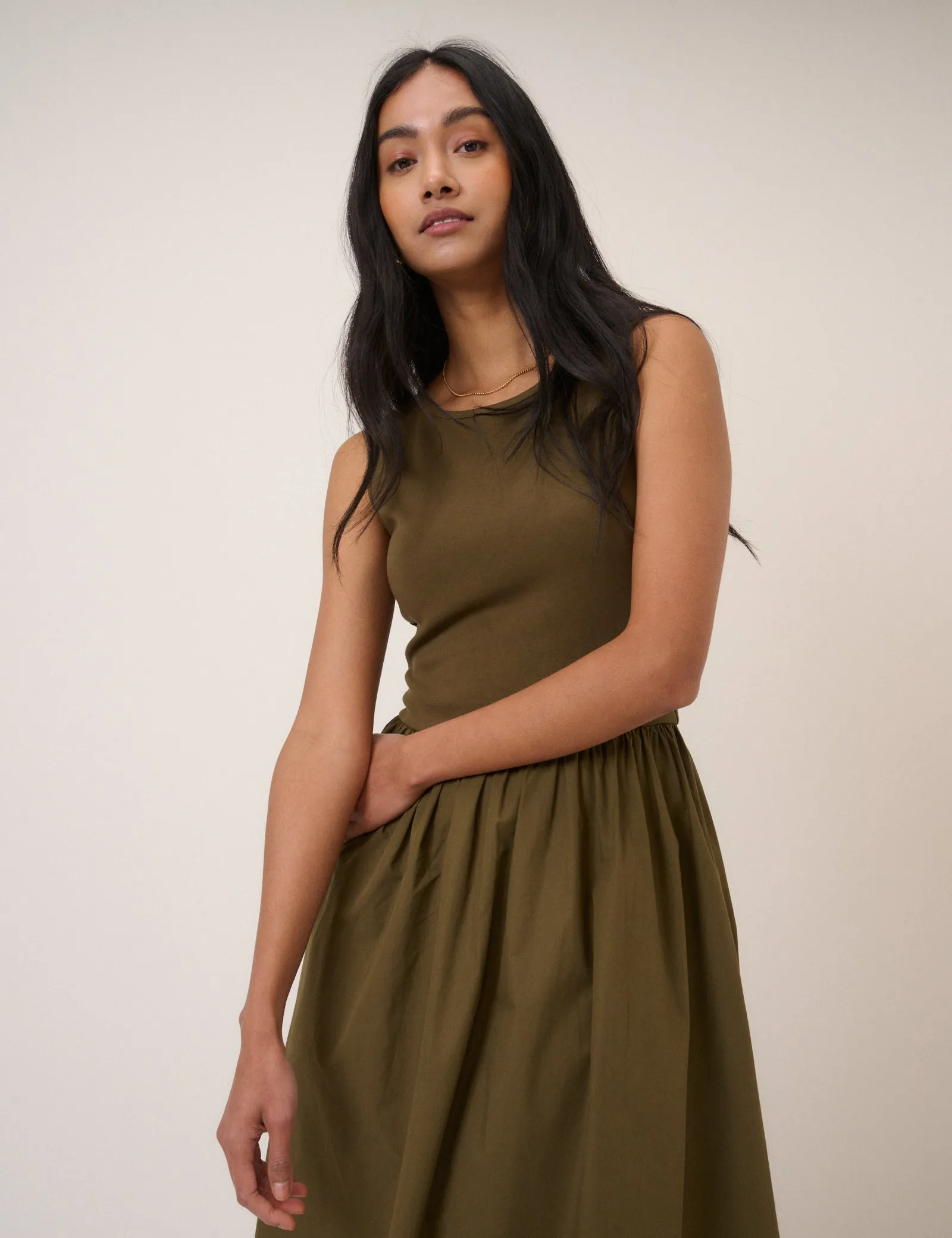 Khaki Sleeveless Drop Waist Vera Midi Dress sold by Nobody's Child product image thumbnail 2
