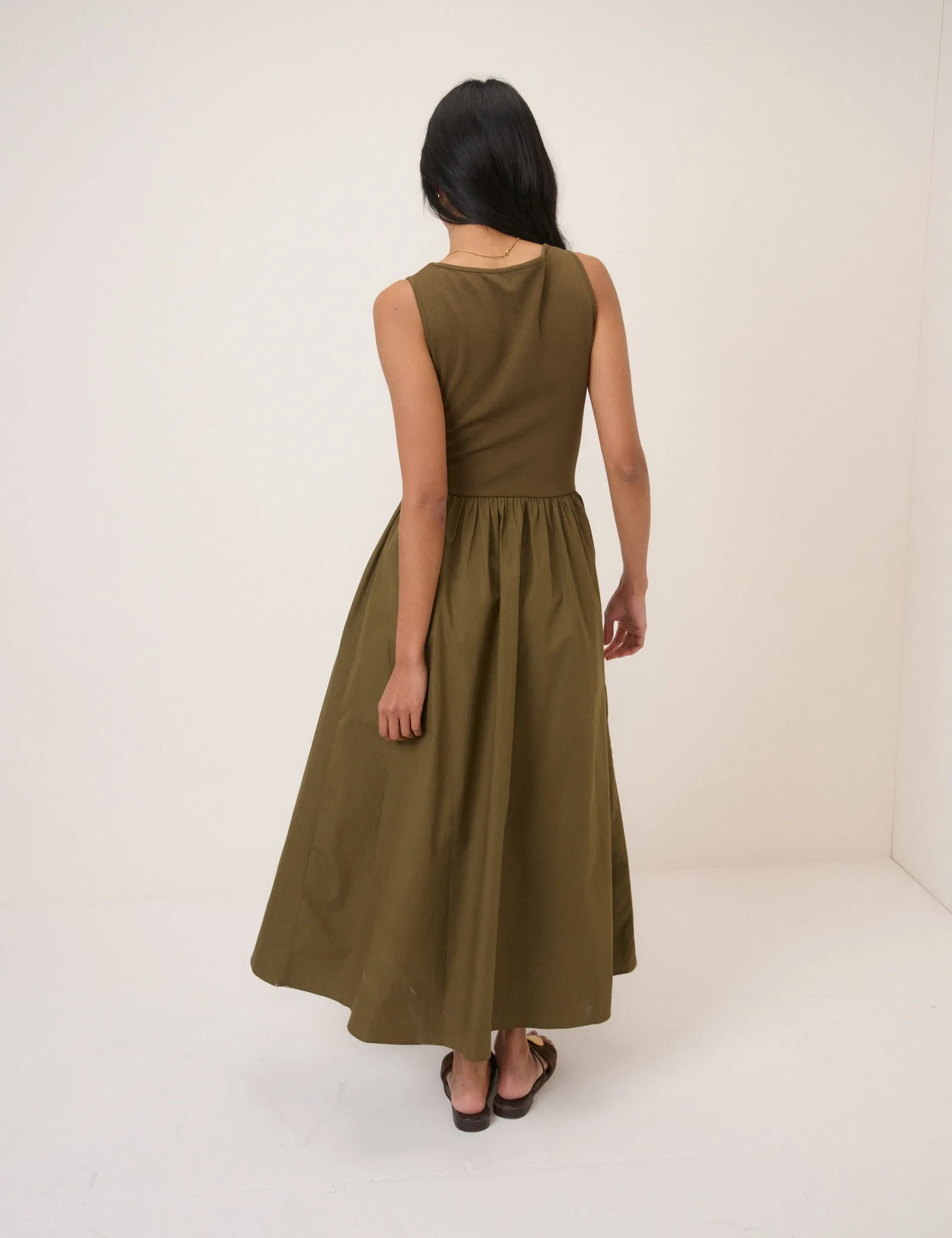 Khaki Sleeveless Drop Waist Vera Midi Dress sold by Nobody's Child product image thumbnail 5