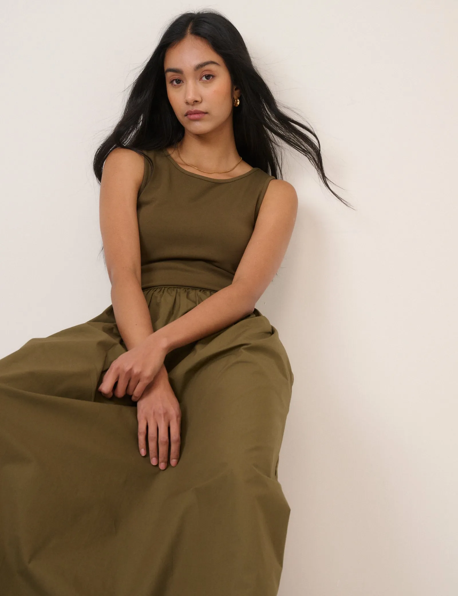 Khaki Sleeveless Drop Waist Vera Midi Dress sold by Nobody's Child product image thumbnail 3