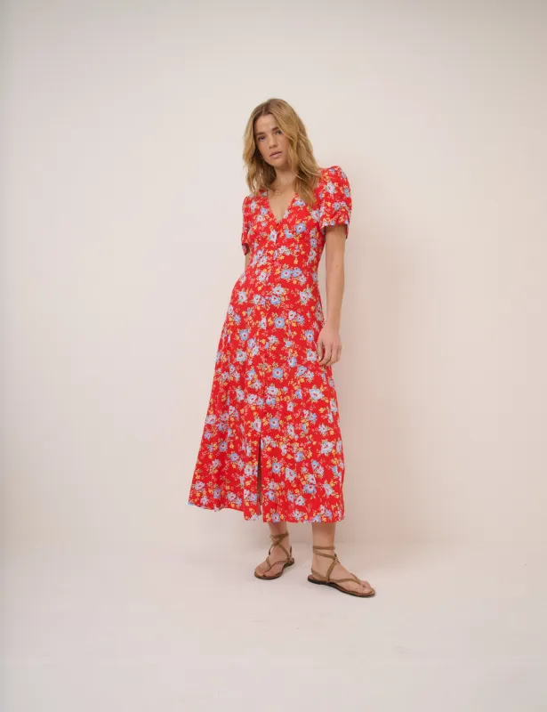 Red Floral Bonnie Midi Dress sold by Nobody's Child