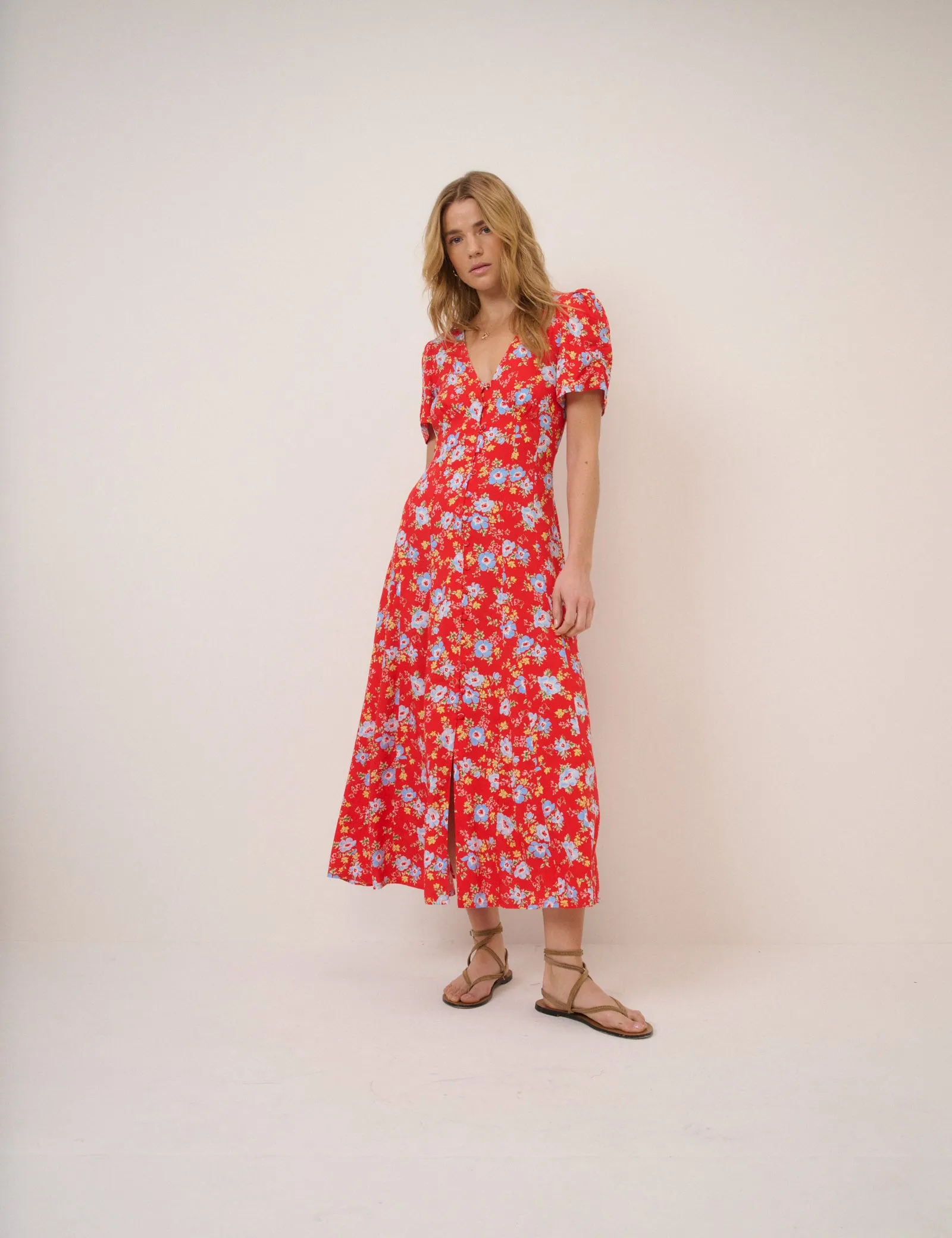 Red Floral Bonnie Midi Dress sold by Nobody's Child