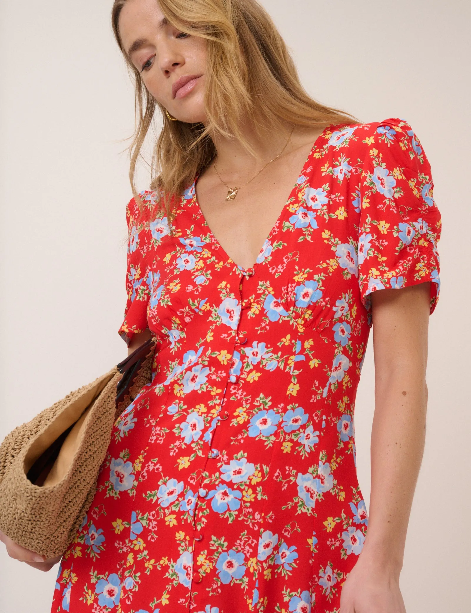 Red Floral Bonnie Midi Dress sold by Nobody's Child product image thumbnail 4