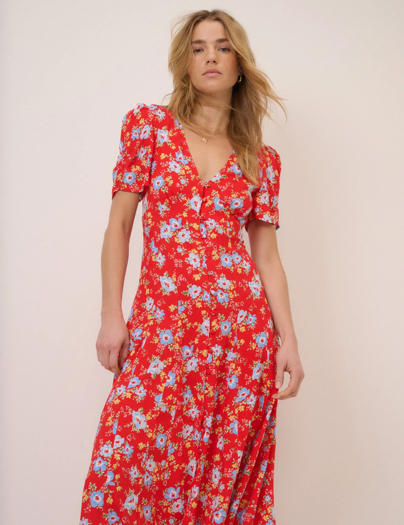Red Floral Bonnie Midi Dress sold by Nobody's Child product image thumbnail 3