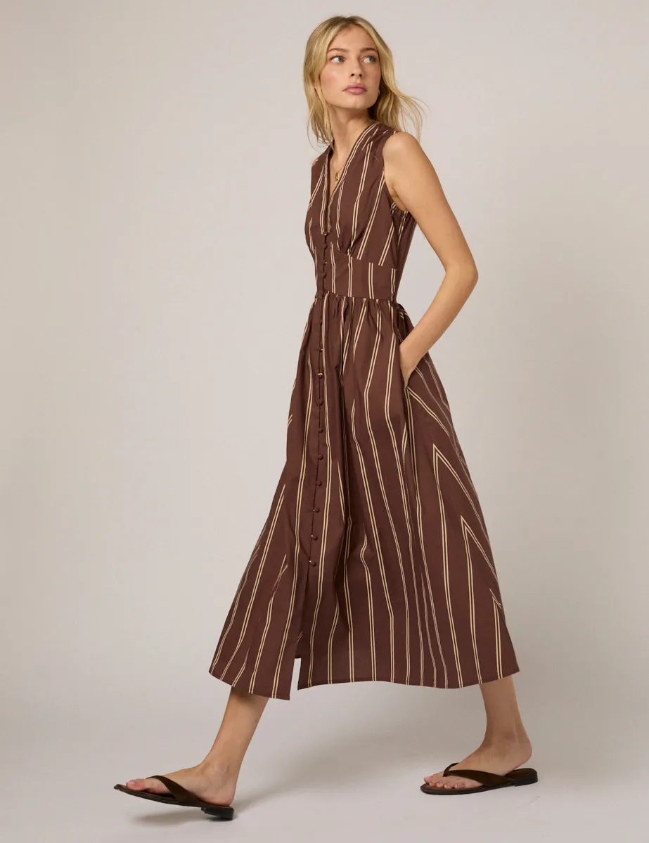 Brown Pinstripe Sleeveless Starlight Midi Dress sold by Nobody's Child product image thumbnail 3