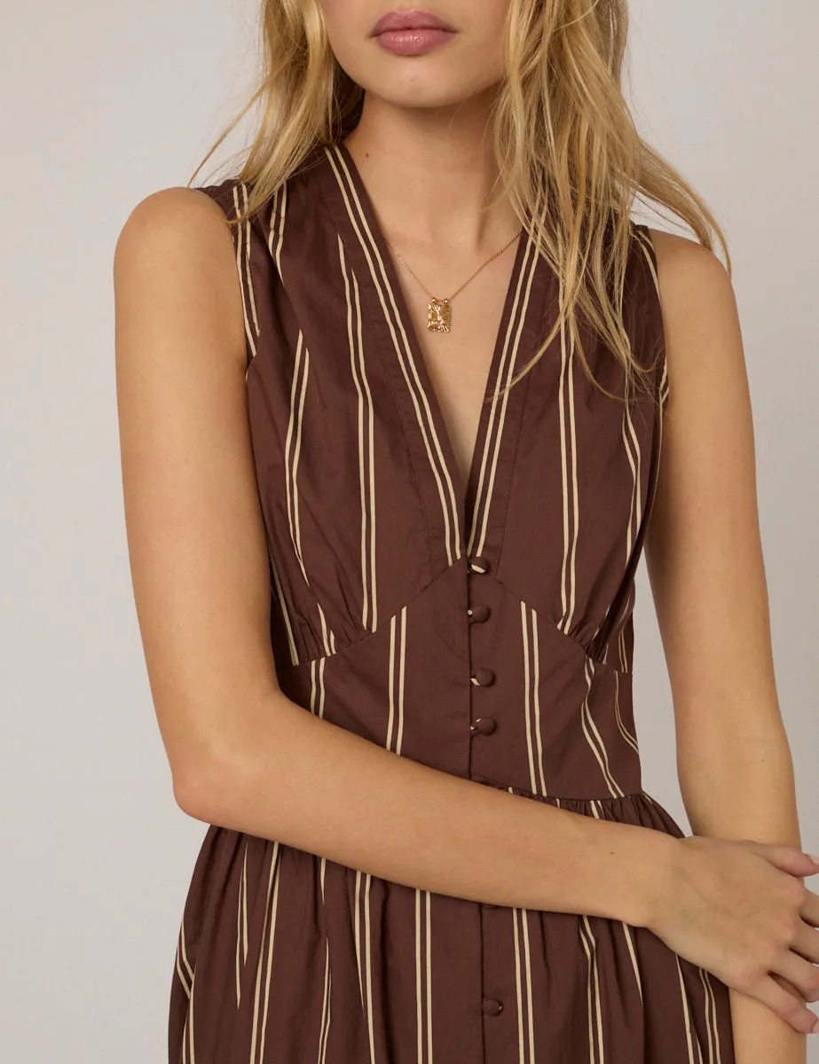 Brown Pinstripe Sleeveless Starlight Midi Dress sold by Nobody's Child product image thumbnail 4
