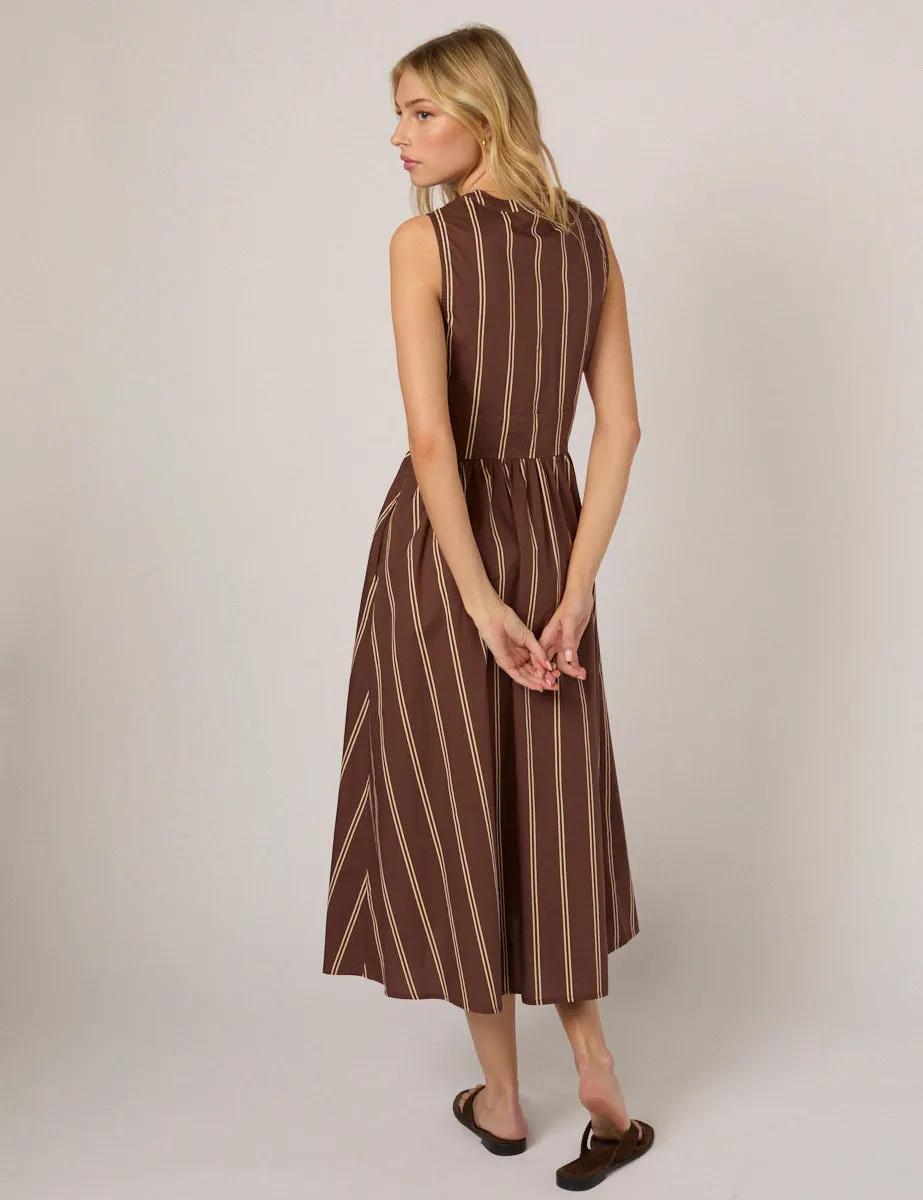 Brown Pinstripe Sleeveless Starlight Midi Dress sold by Nobody's Child product image thumbnail 5