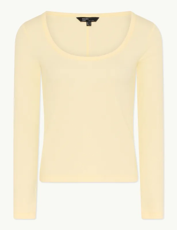 Butter Yellow Long Sleeve Scoop Neck Ribbed Top sold by Nobody's Child