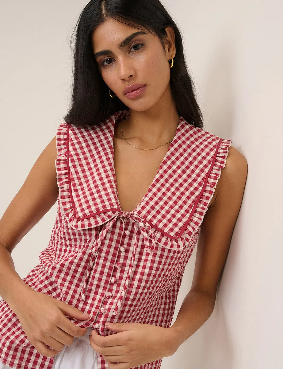 Red Gingham Peter Pan Collar Blouse sold by Nobody's Child