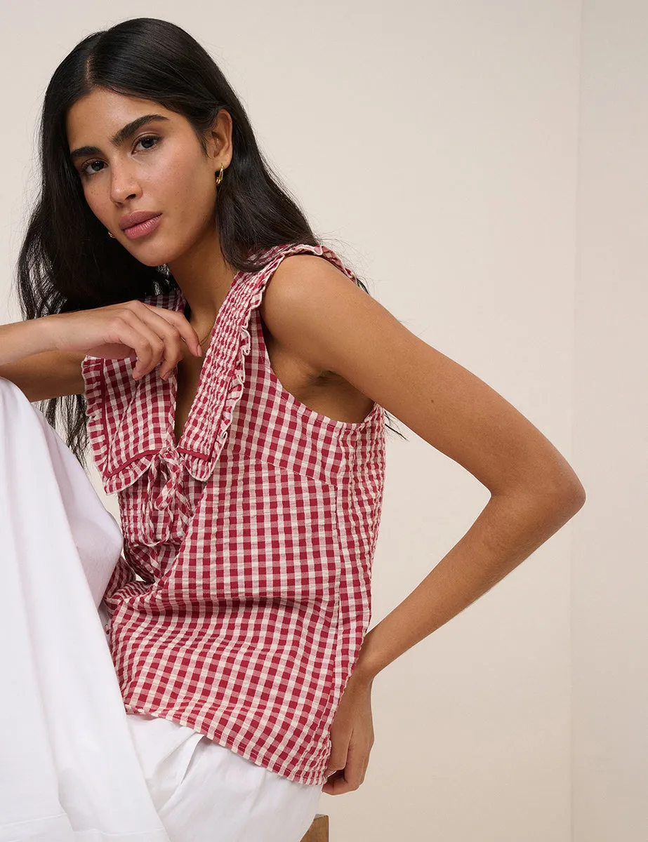 Red Gingham Peter Pan Collar Blouse sold by Nobody's Child product image thumbnail 4
