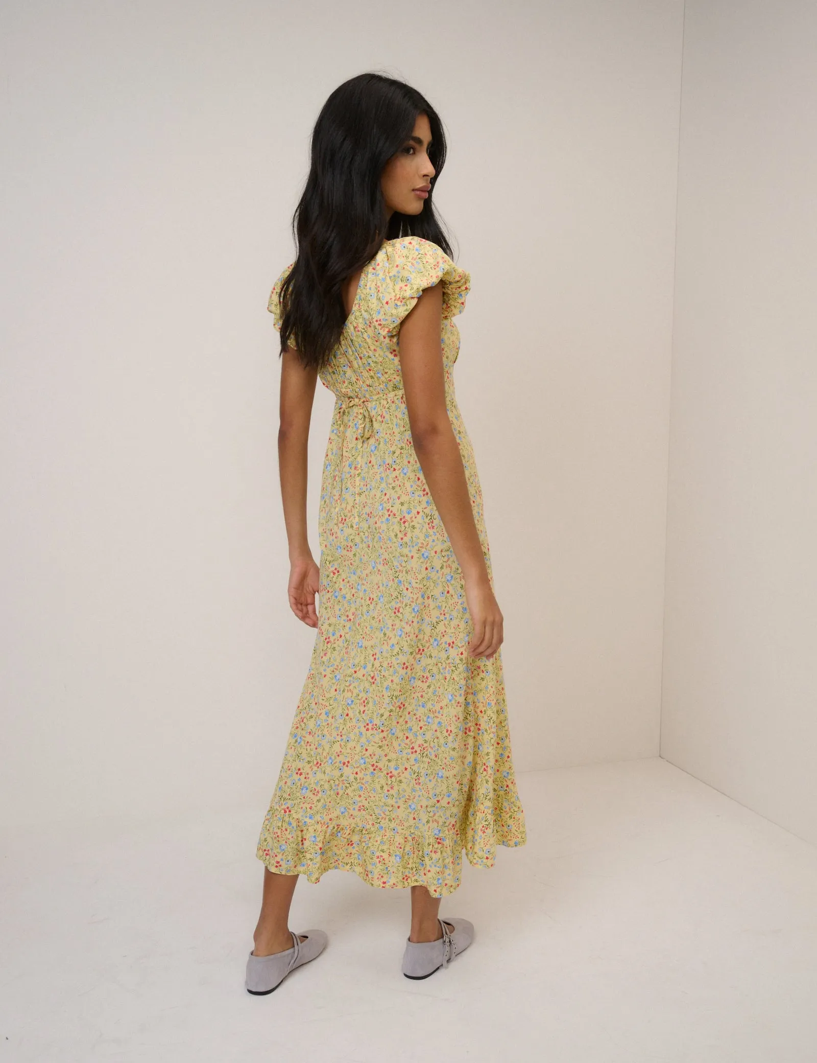 Yellow Ditsy Floral Jemima Midi Dress sold by Nobody's Child product image thumbnail 5