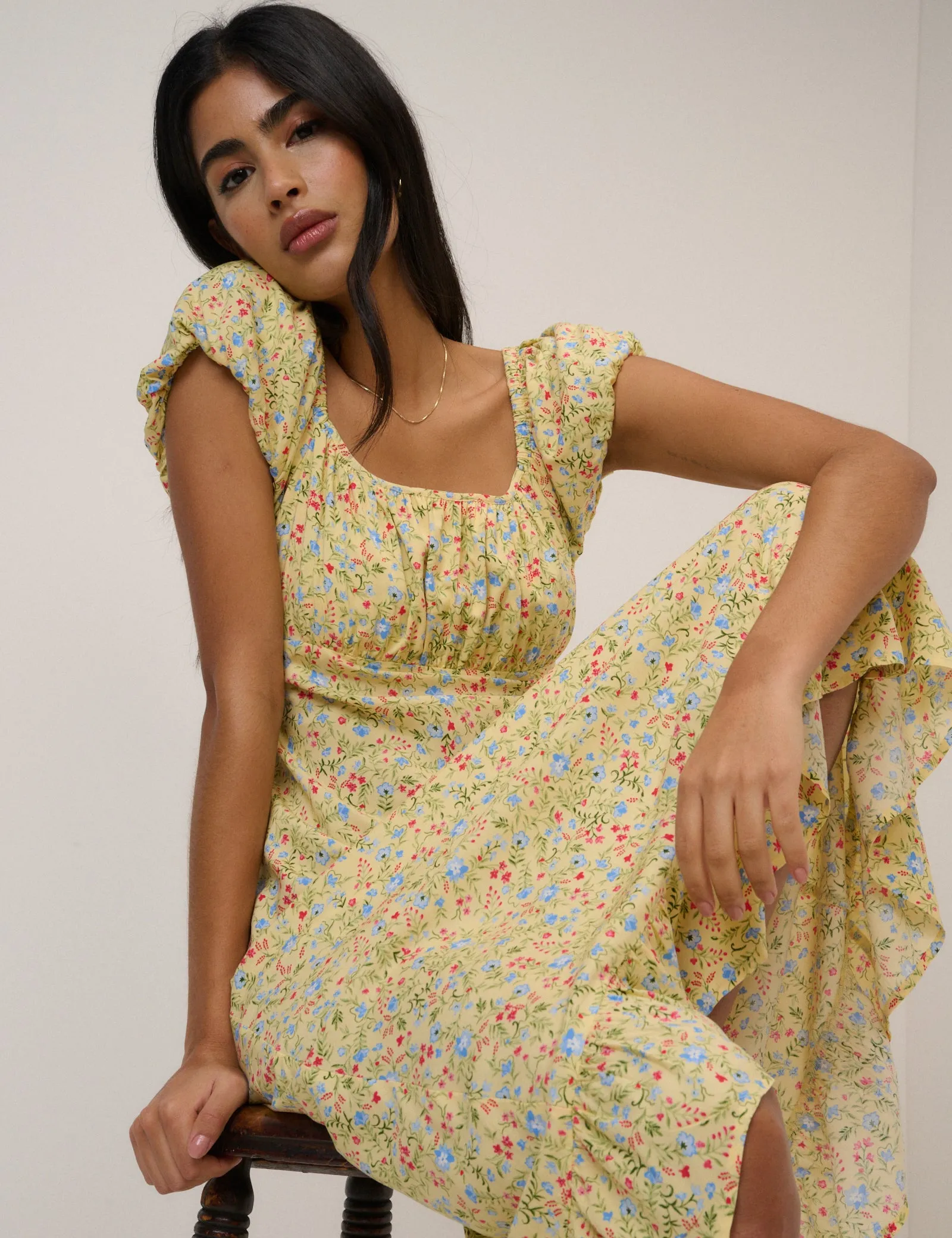 Yellow Ditsy Floral Jemima Midi Dress sold by Nobody's Child product image thumbnail 2