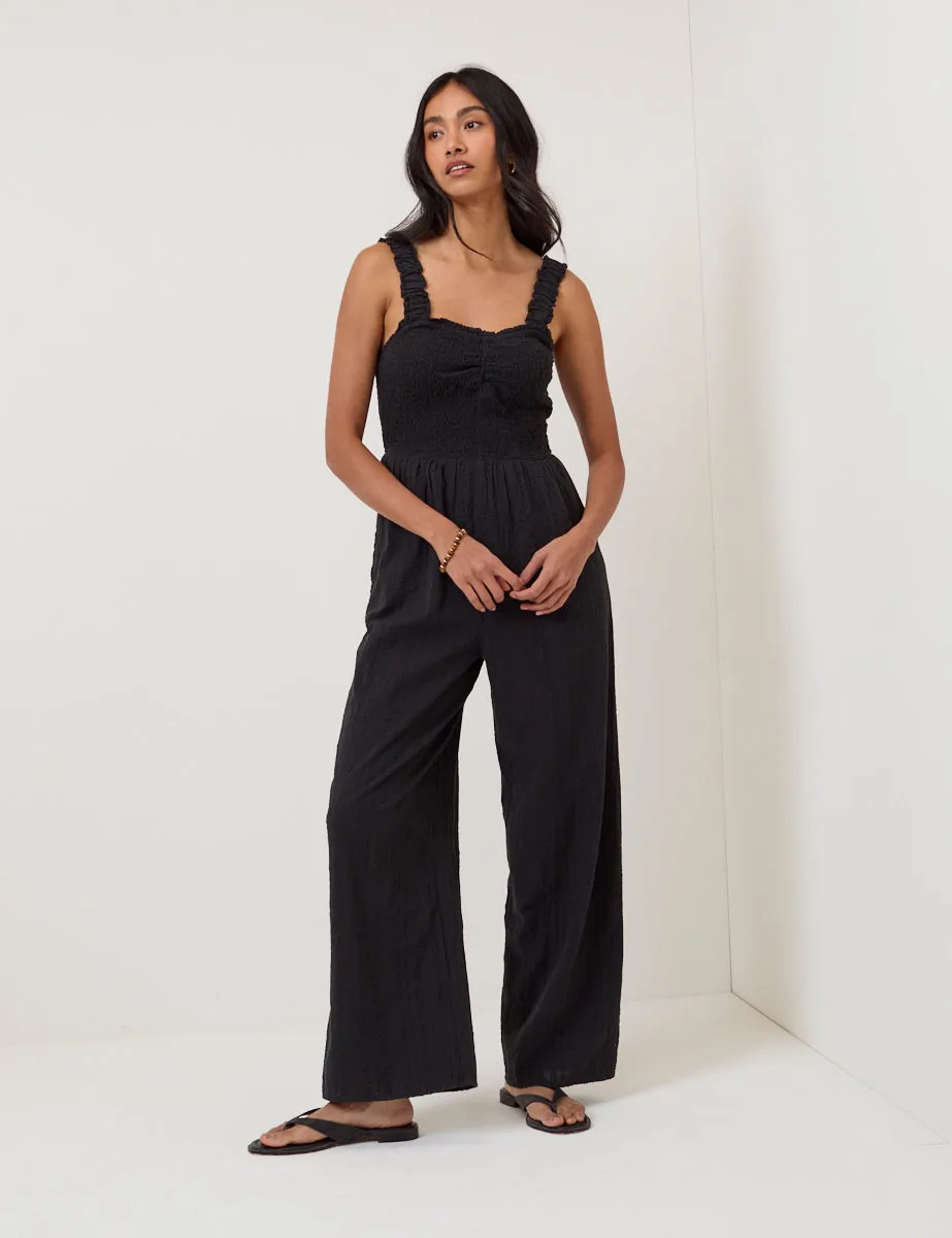 Black Shirred Jumpsuit sold by Nobody's Child