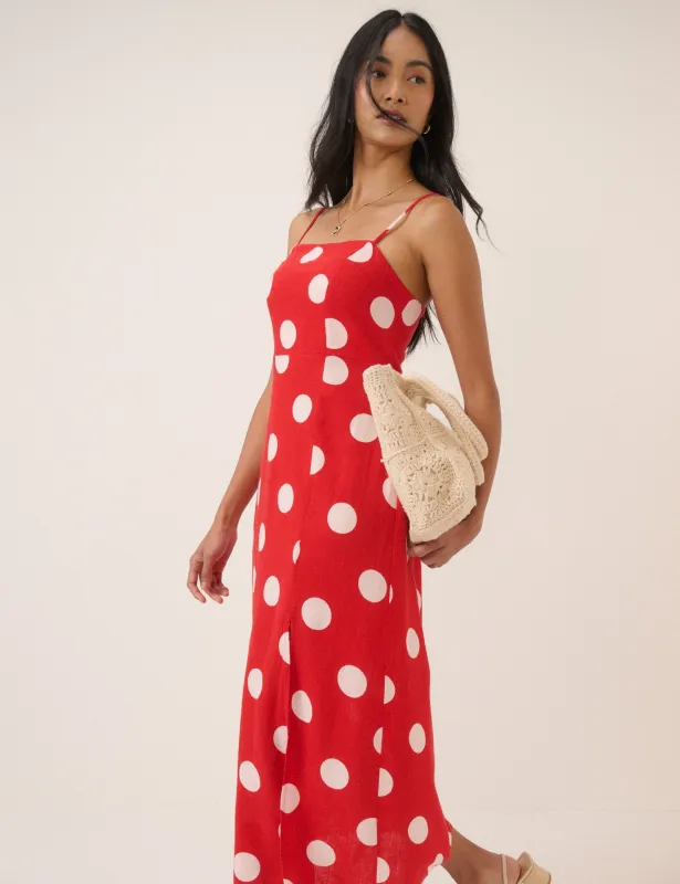 Red Polka Dot Maddy Midi Dress sold by Nobody's Child