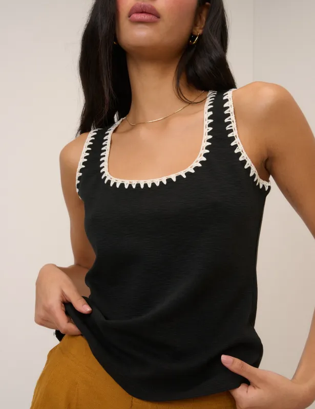 Black Crochet Trim Vest Top sold by Nobody's Child