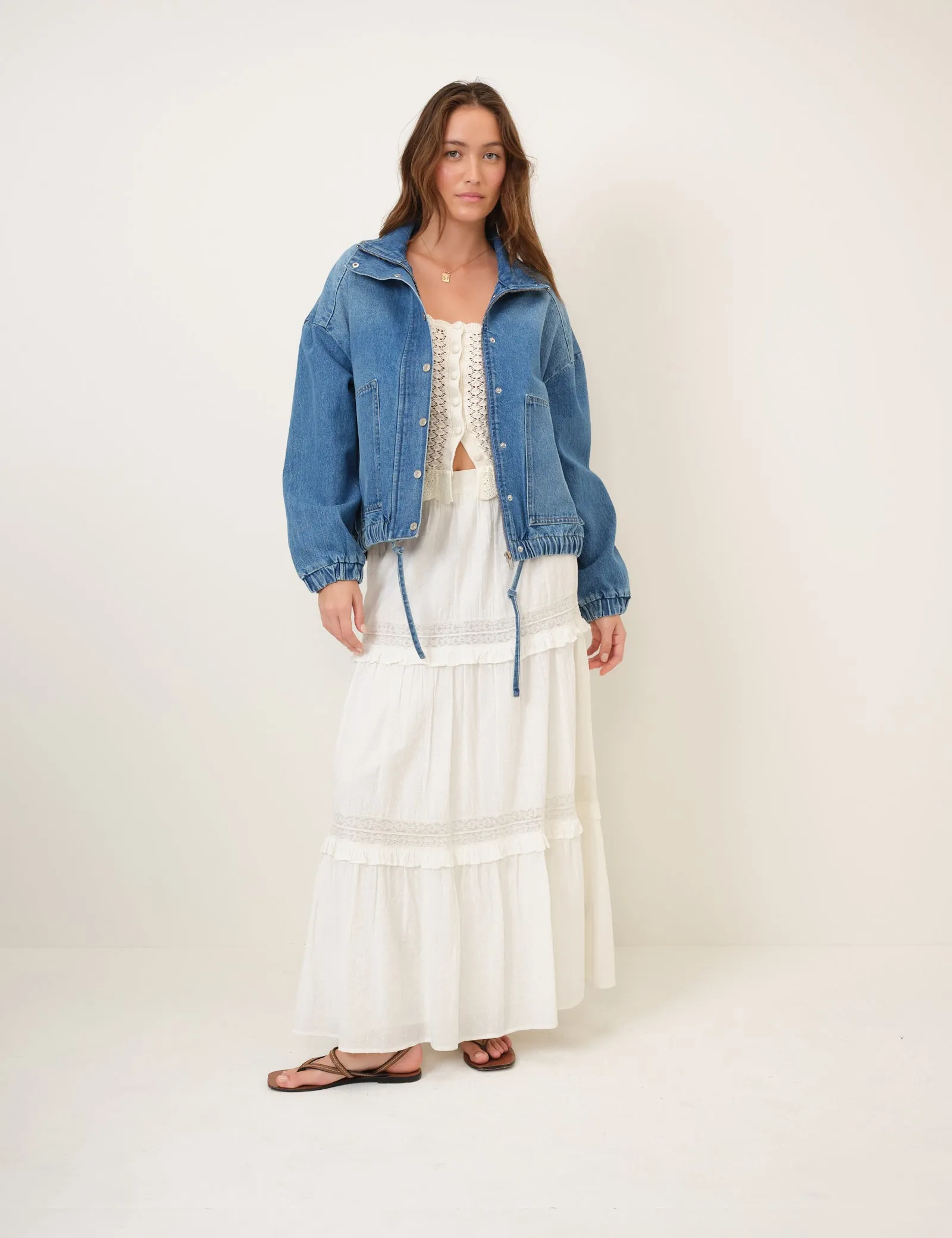 Denim Funnel Neck Bomber Jacket sold by Nobody's Child product image thumbnail 3