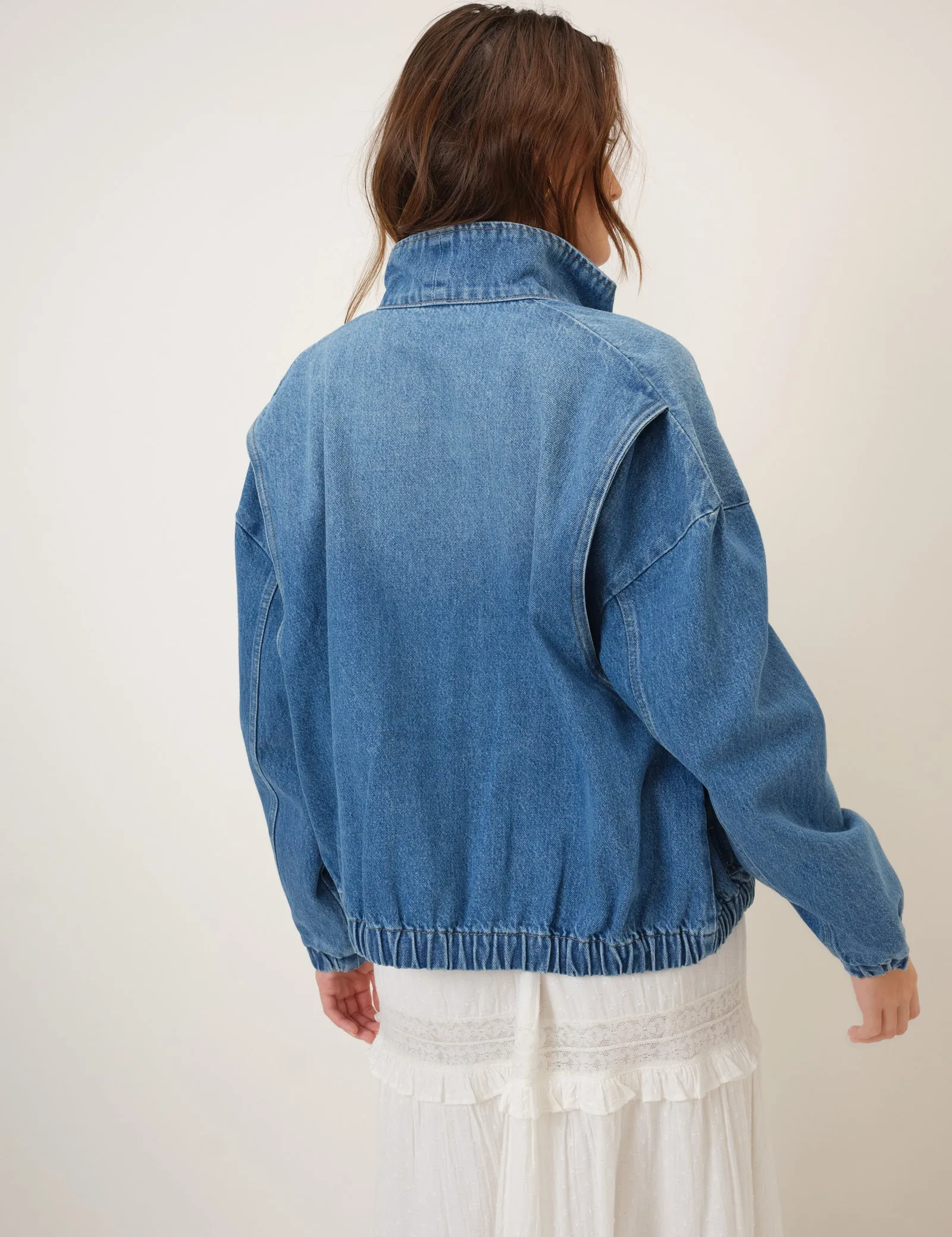 Denim Funnel Neck Bomber Jacket sold by Nobody's Child product image thumbnail 5