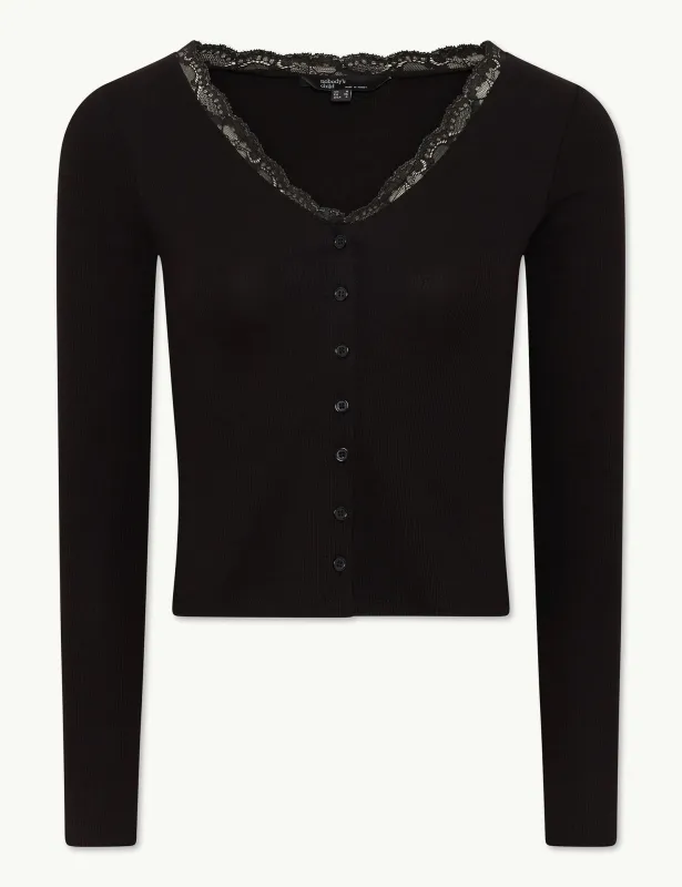 Black Lace Trim Jersey Cardigan sold by Nobody's Child
