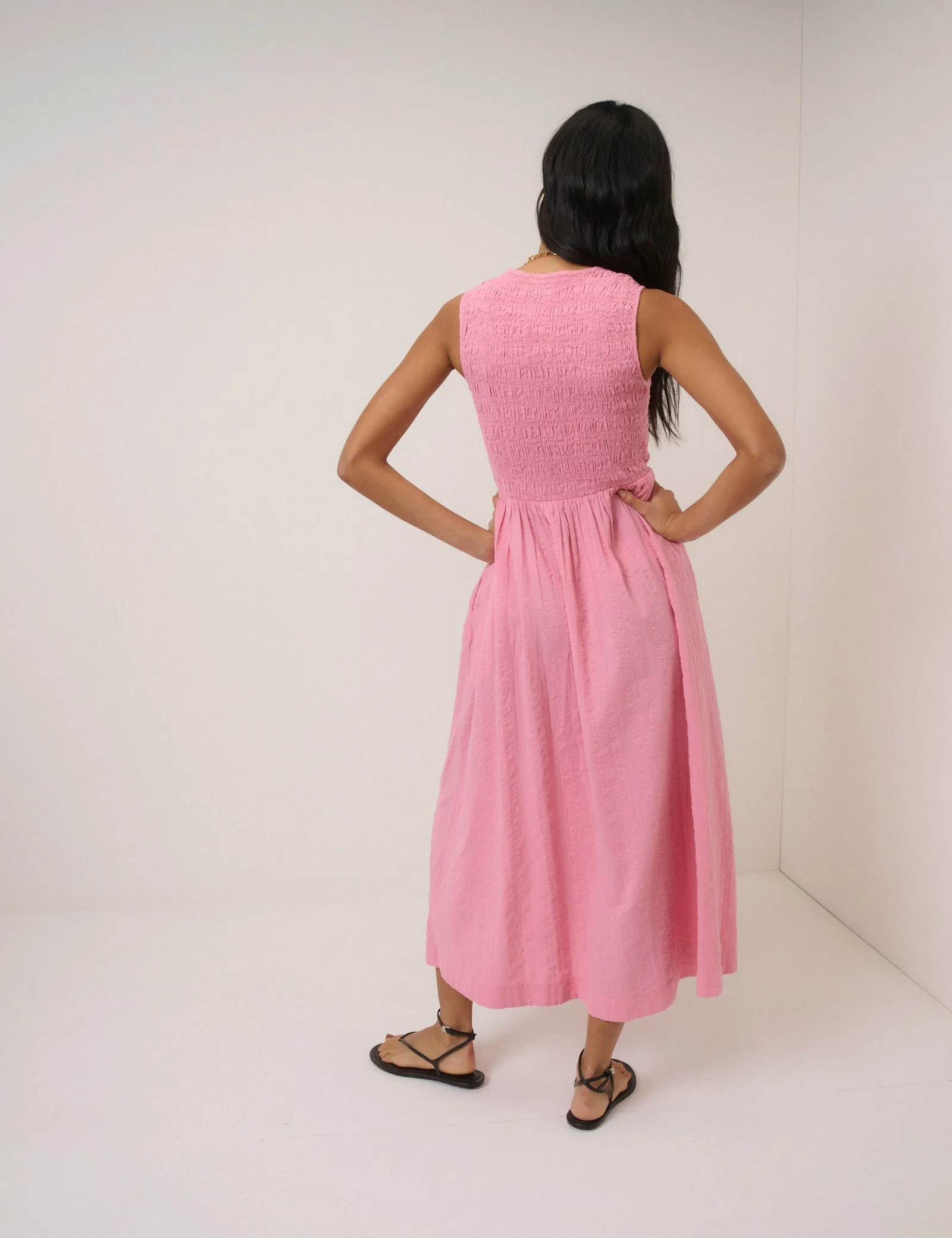 Pink Ruched Sleeveless Kinsley Midi Dress sold by Nobody's Child product image thumbnail 5