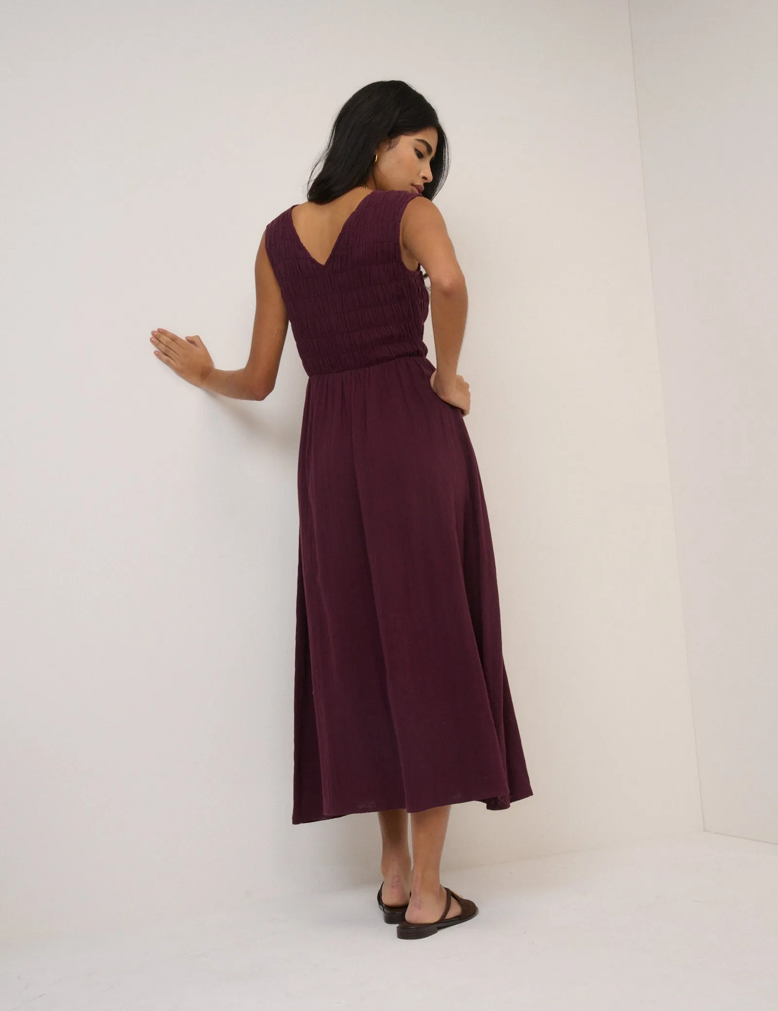 Dark Purple Sleeveless Audrey Midi Dress sold by Nobody's Child product image thumbnail 5
