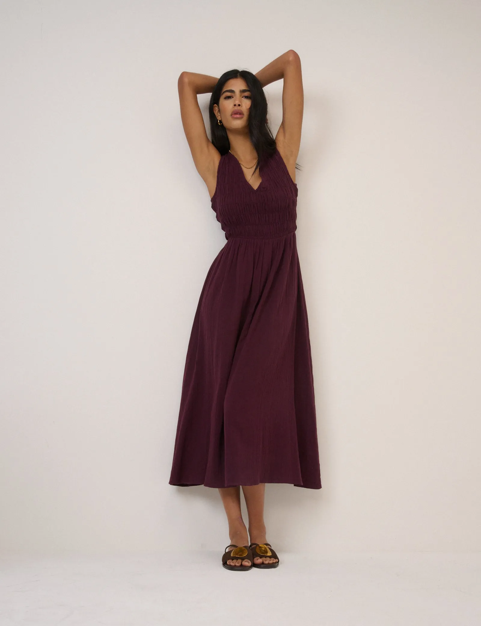 Dark Purple Sleeveless Audrey Midi Dress sold by Nobody's Child