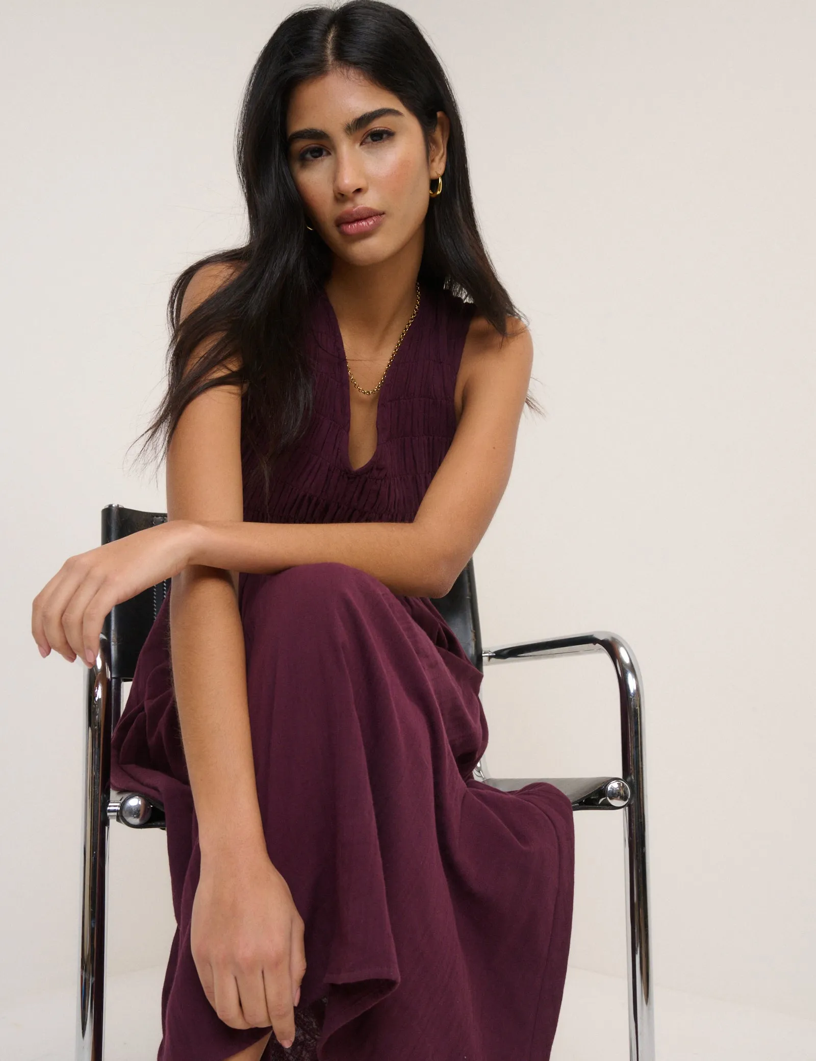 Dark Purple Sleeveless Audrey Midi Dress sold by Nobody's Child product image thumbnail 4