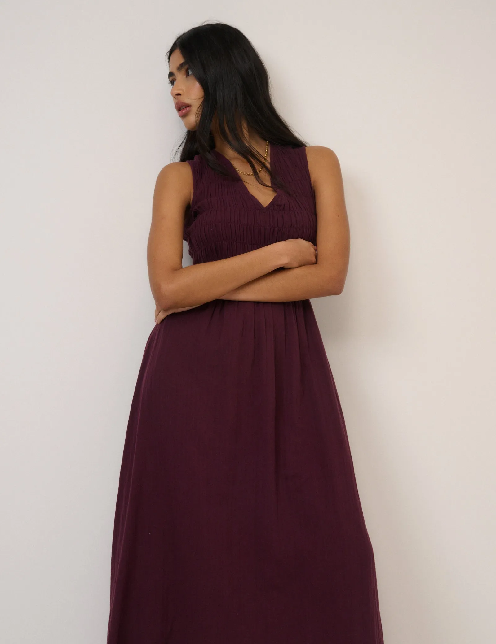 Dark Purple Sleeveless Audrey Midi Dress sold by Nobody's Child product image thumbnail 3