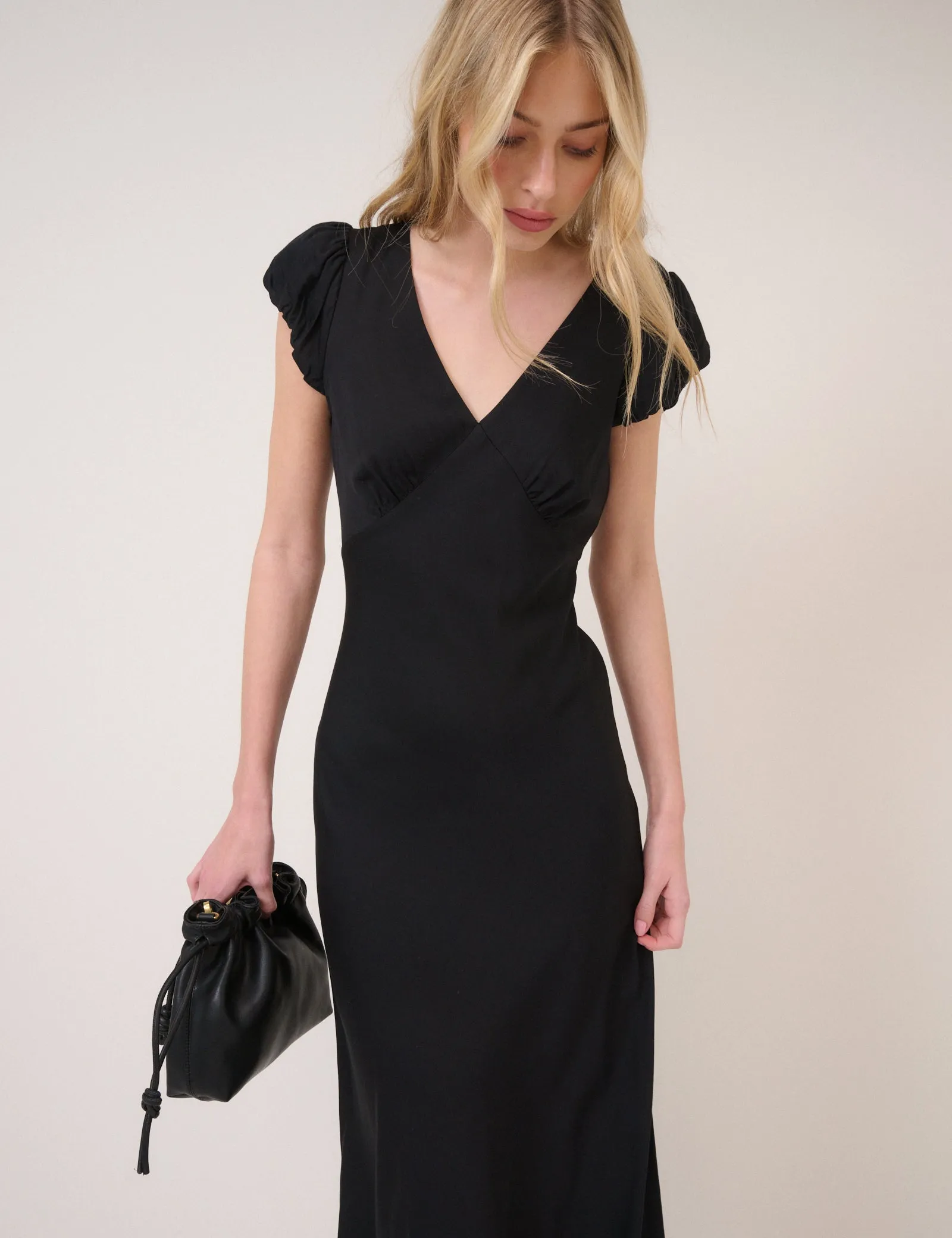 Black V-Neck Lina Midi Dress sold by Nobody's Child product image thumbnail 4